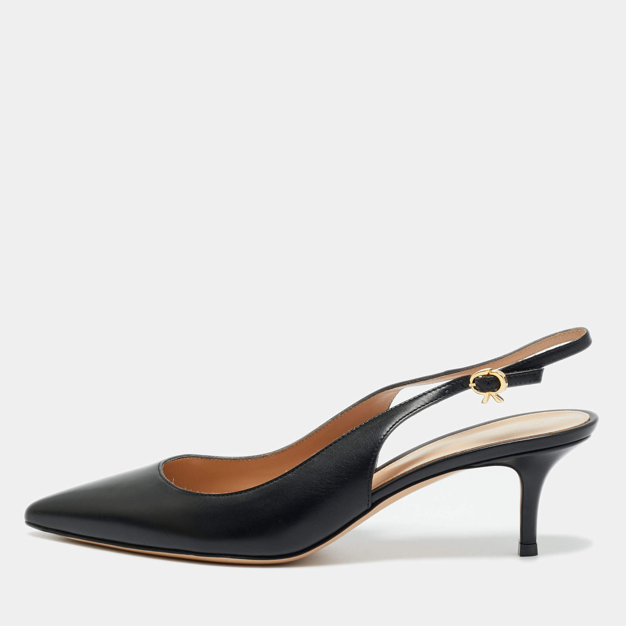 Pre Owned حذاء بكعب عالي جيانفيتو روسي قماش بني لامع بشريط سليب باك مقاس 39