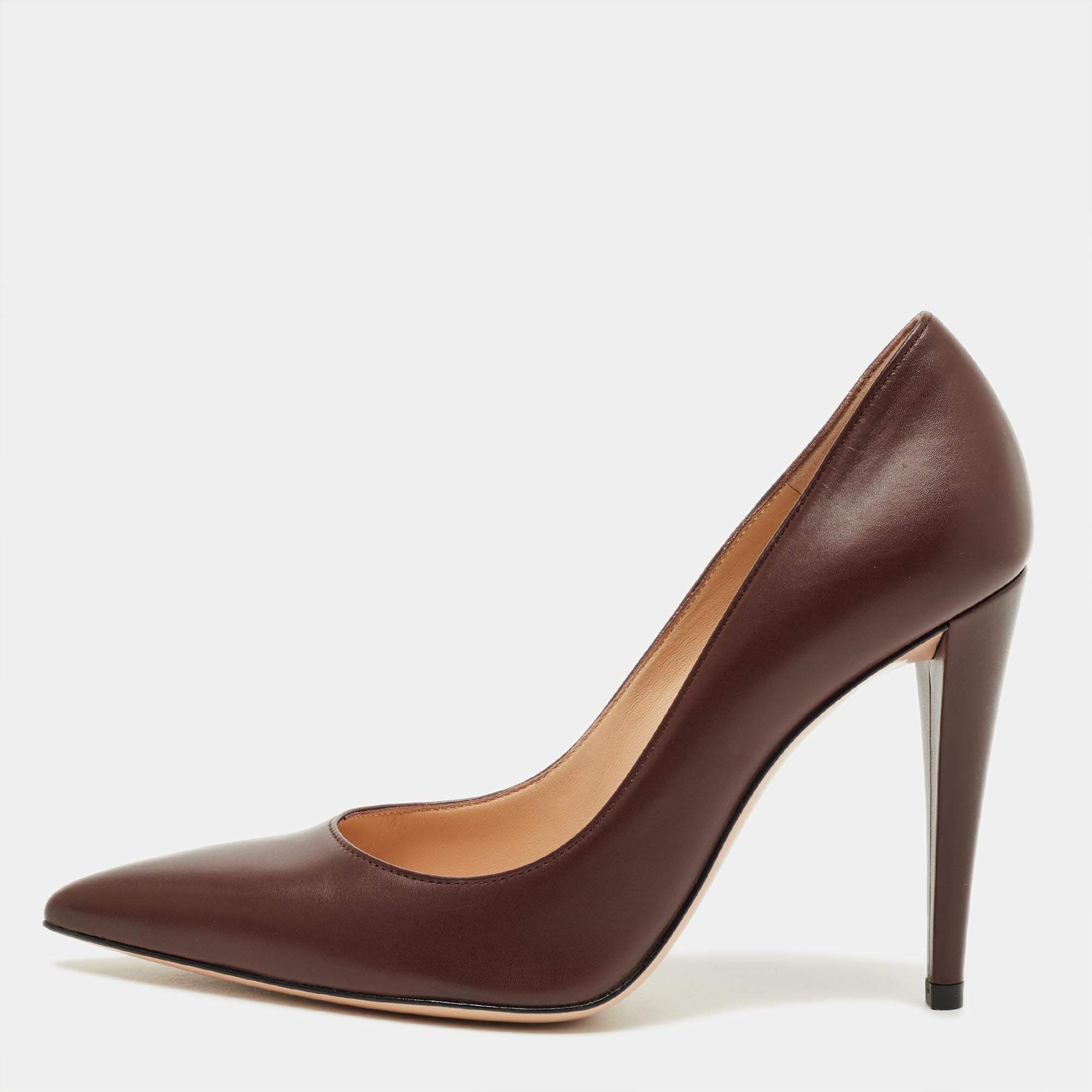 Pre Owned Gianvito Rossi Gianvito 105 Size 37 Burgundy Leather Pumps