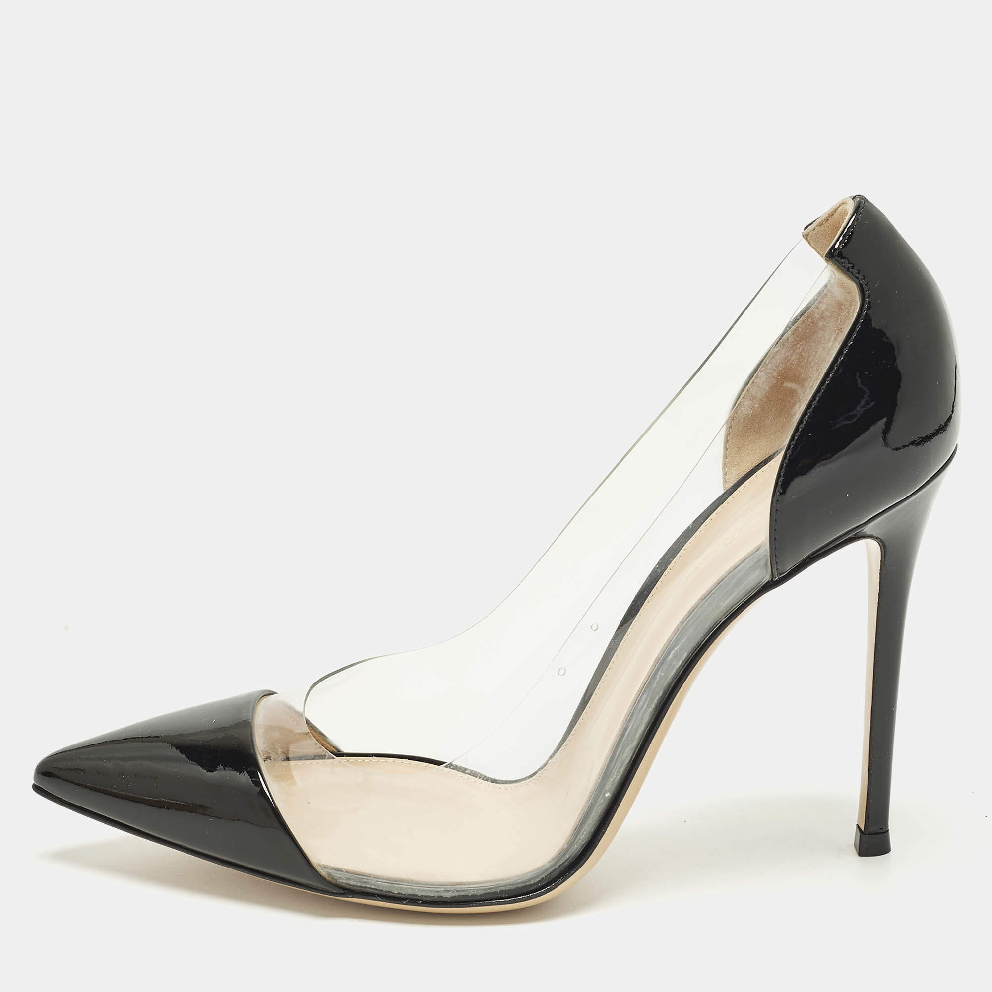Pre Owned Gianvito Rossi Plexi Size 41 Black/Transparent Patent Leather and PVC Pumps