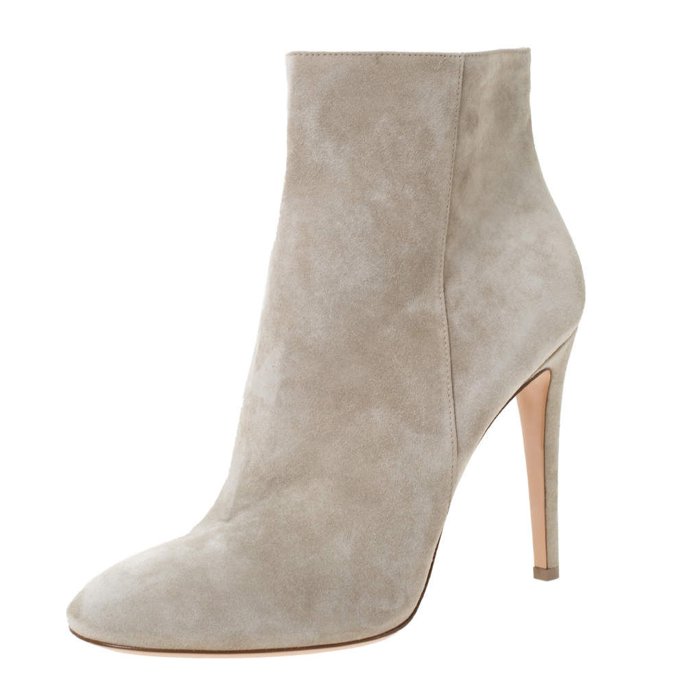 Pre Owned Gianvito Rossi Grey Suede Round Toe Ankle Boots Size 40.5
