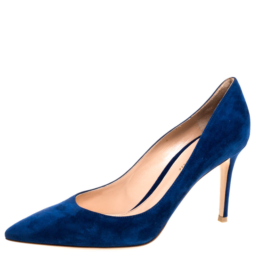 Gianvito Rossi Blue Suede Leather Pointed Toe Pumps Size 40.5