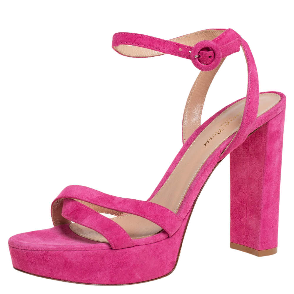 Pre Owned Gianvito Rossi Pink Suede Poppy Ankle Strap Sandals Size 39