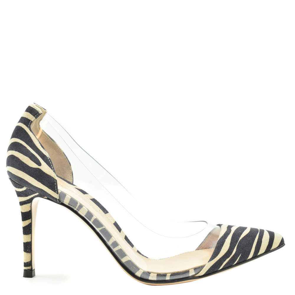 Pre Owned Gianvito Rossi Brown/Black Suede Plexi Pumps Size EU 36.5