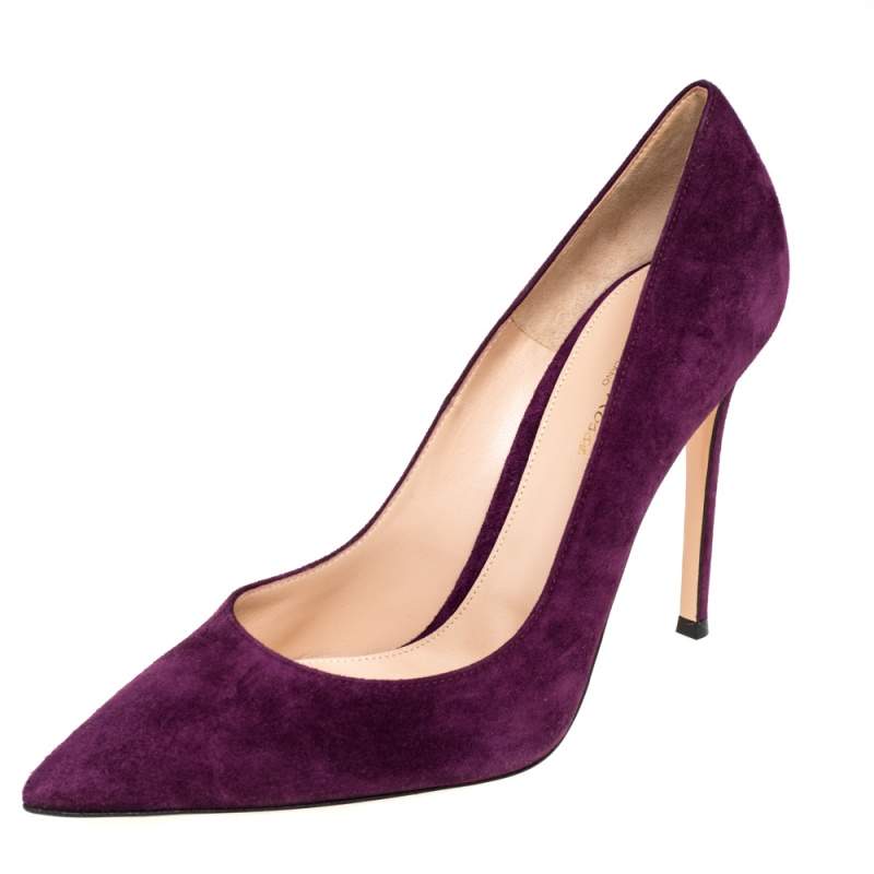 Pre Owned Gianvito Rossi Purple Suede Pointed Toe  Pumps Size 41.5