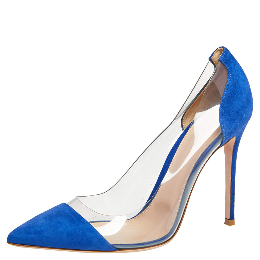 Pre Owned Gianvito Rossi Blue Suede And  PVC Plexi Pumps Size 41