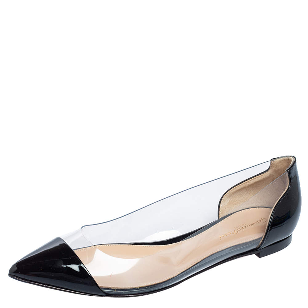 Pre Owned Gianvito Rossi Black Patent Leather and PVC Plexi Ballet Flats Size 39