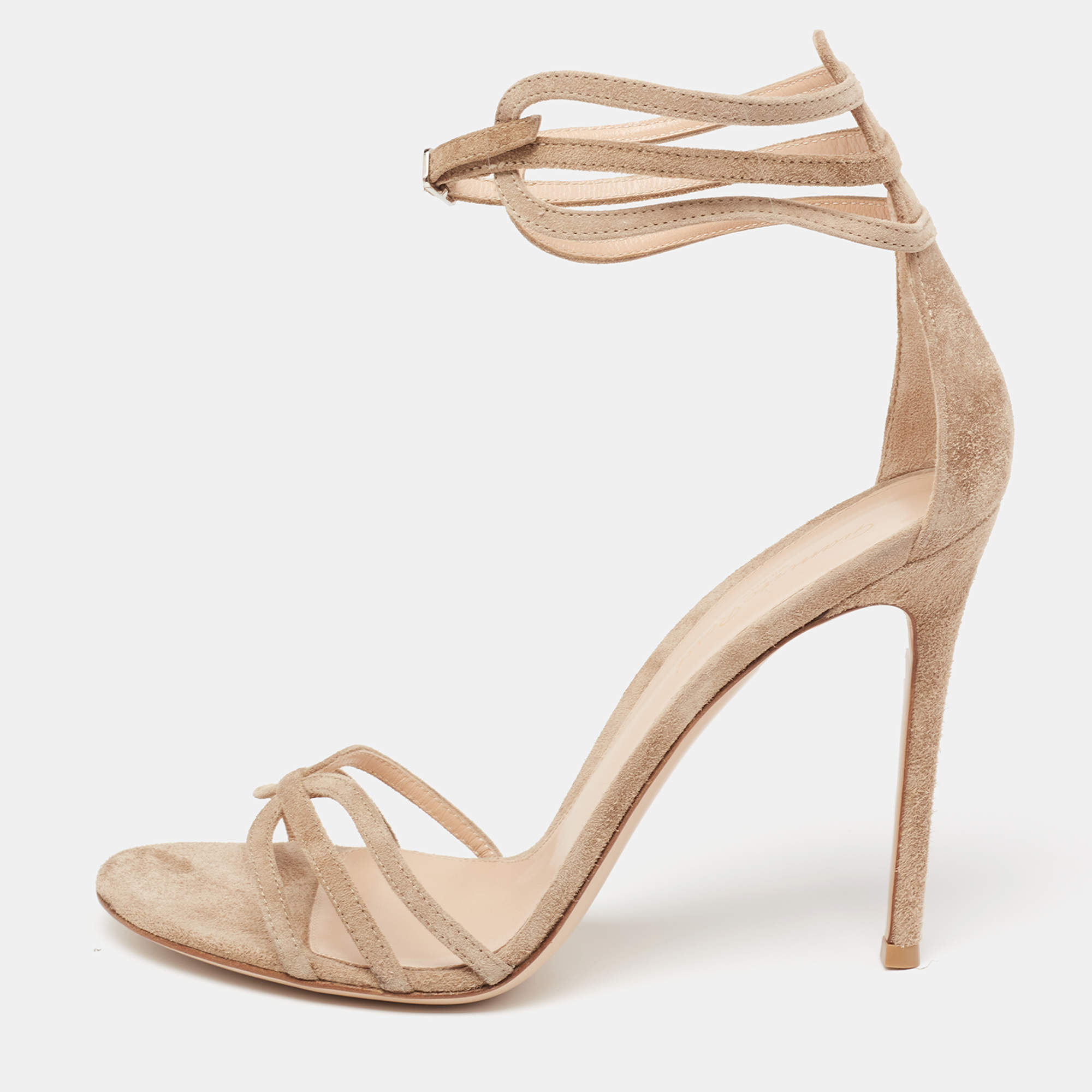 Pre Owned Gianvito Rossi Beige Suede Ankle-Strap Sandals Size 41
