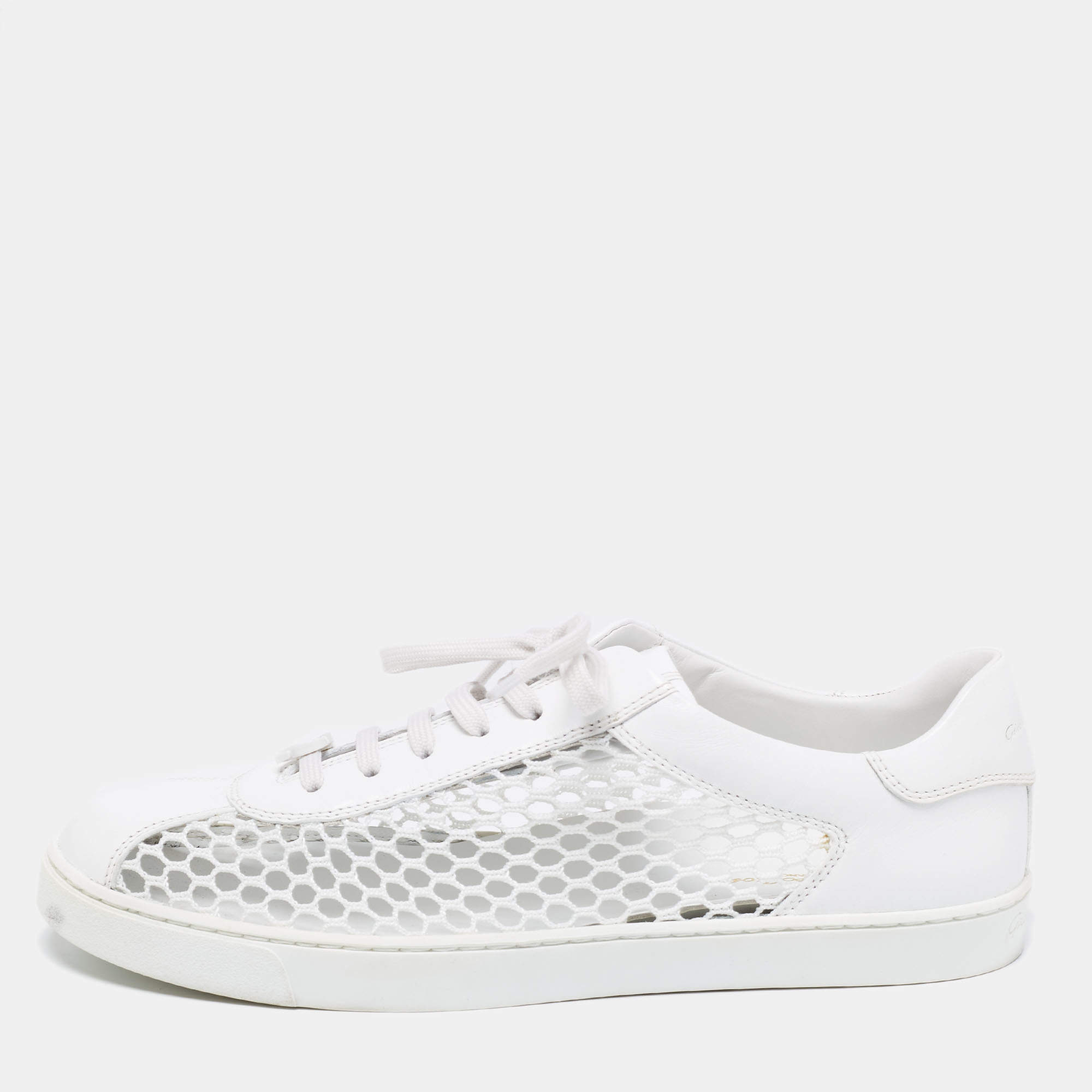 Gianvito Rossi White Leather and Fish Net Panel Low-Top Sneakers Size 40.5