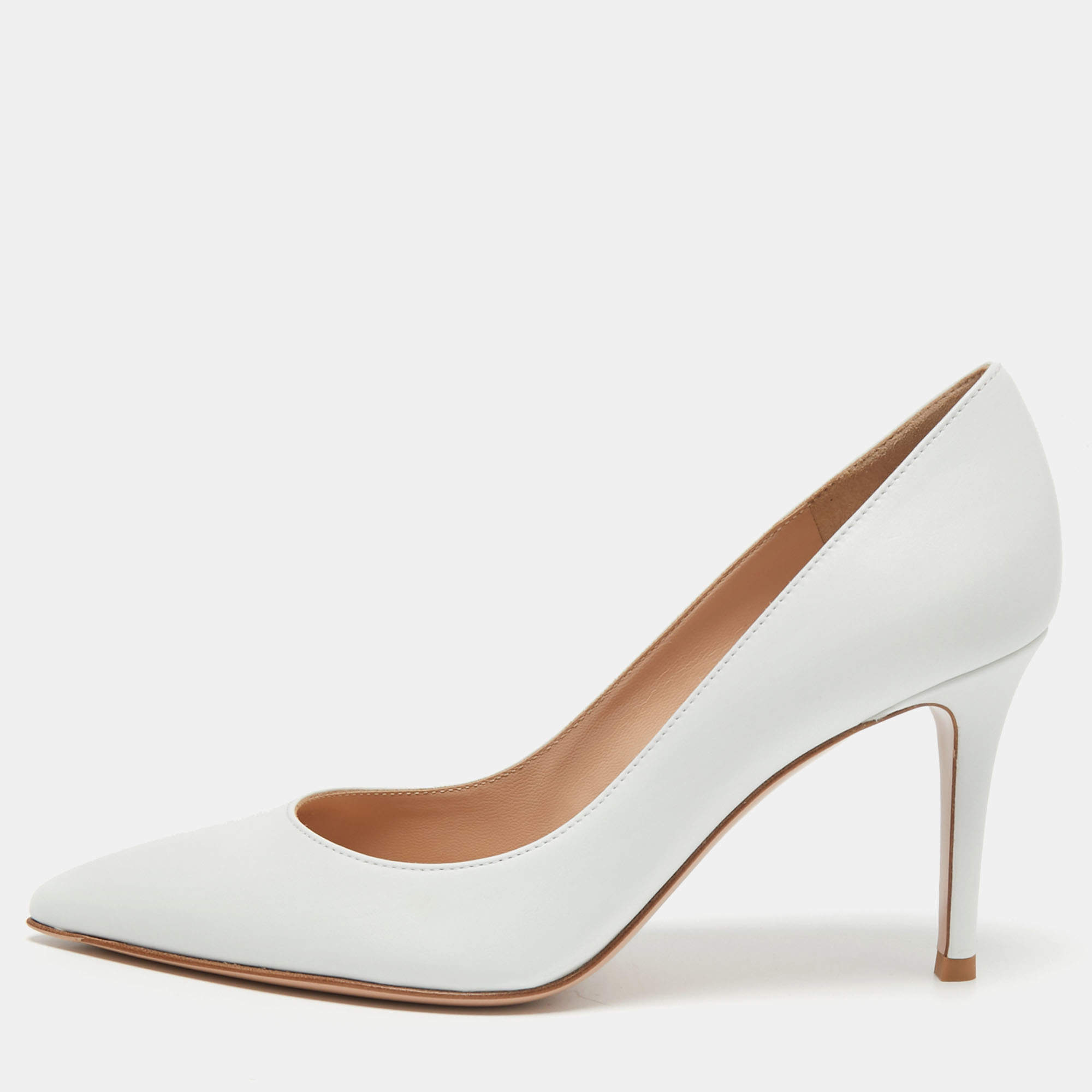 Pre Owned Gianvito Rossi White Leather Gianvito Pointed Toe Pumps Size 36