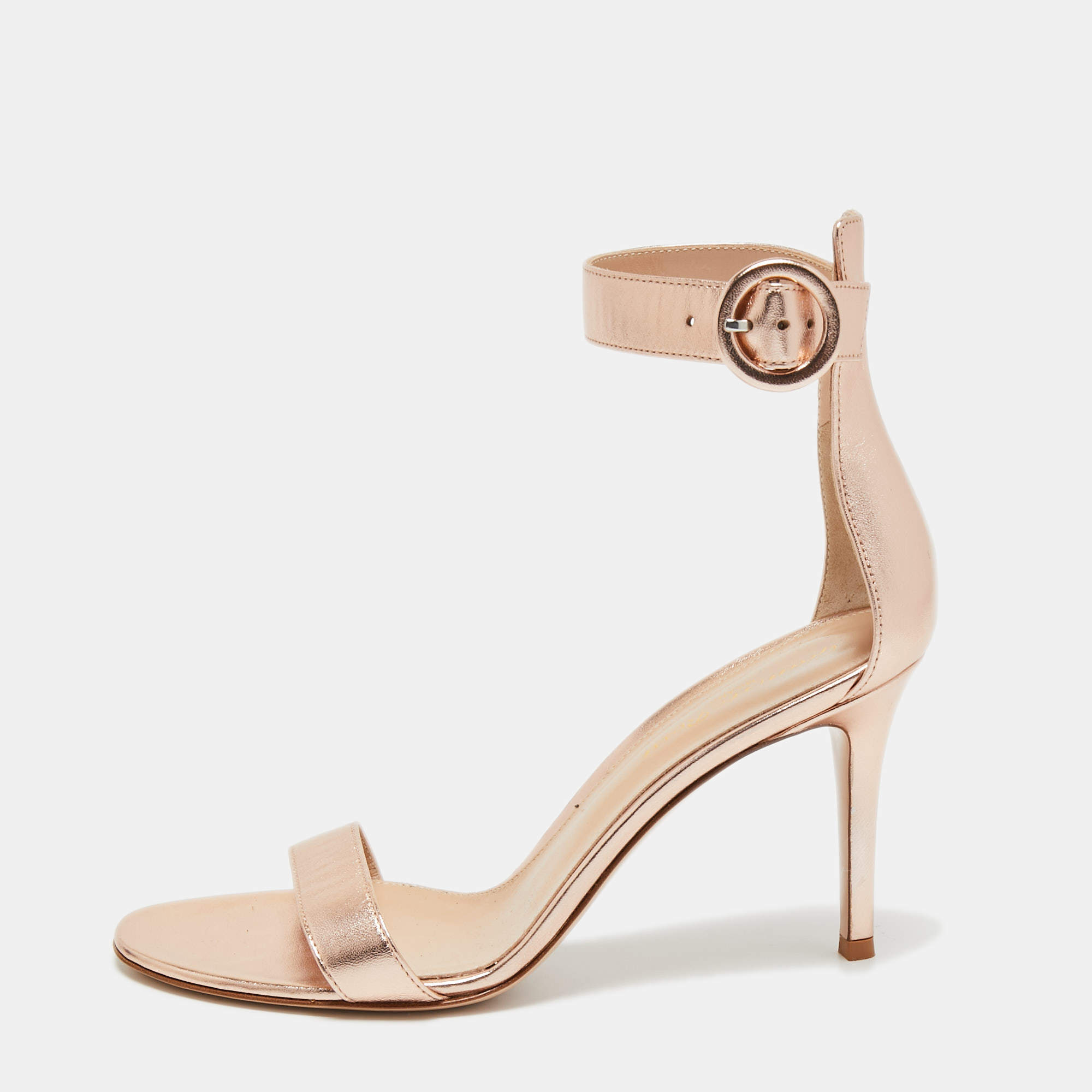 Pre Owned Gianvito Rossi Metallic Leather Portofino Ankle Strap Sandals Size 38