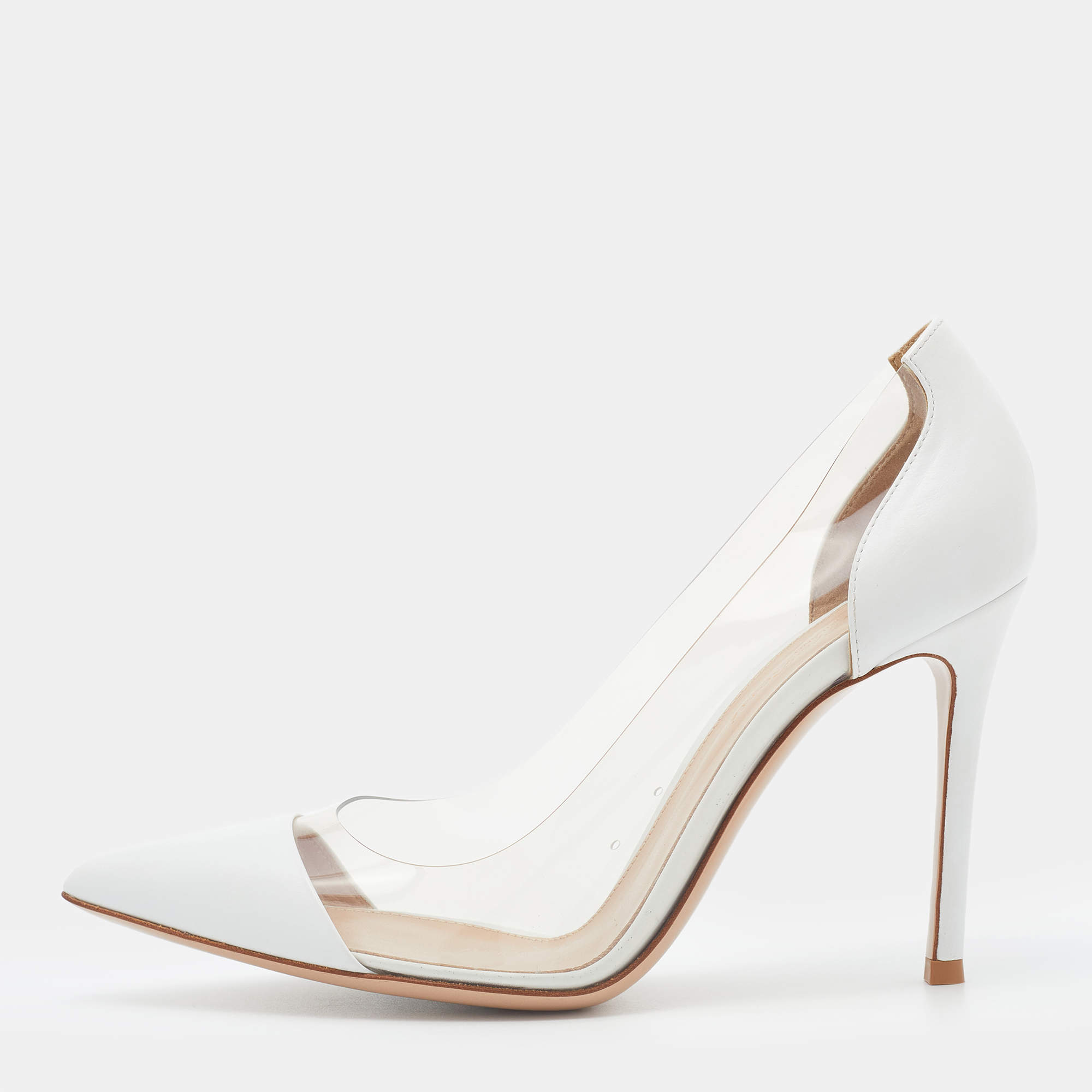 Pre Owned Gianvito Rossi White Leather and PVC Plexi Pumps Size 37.5