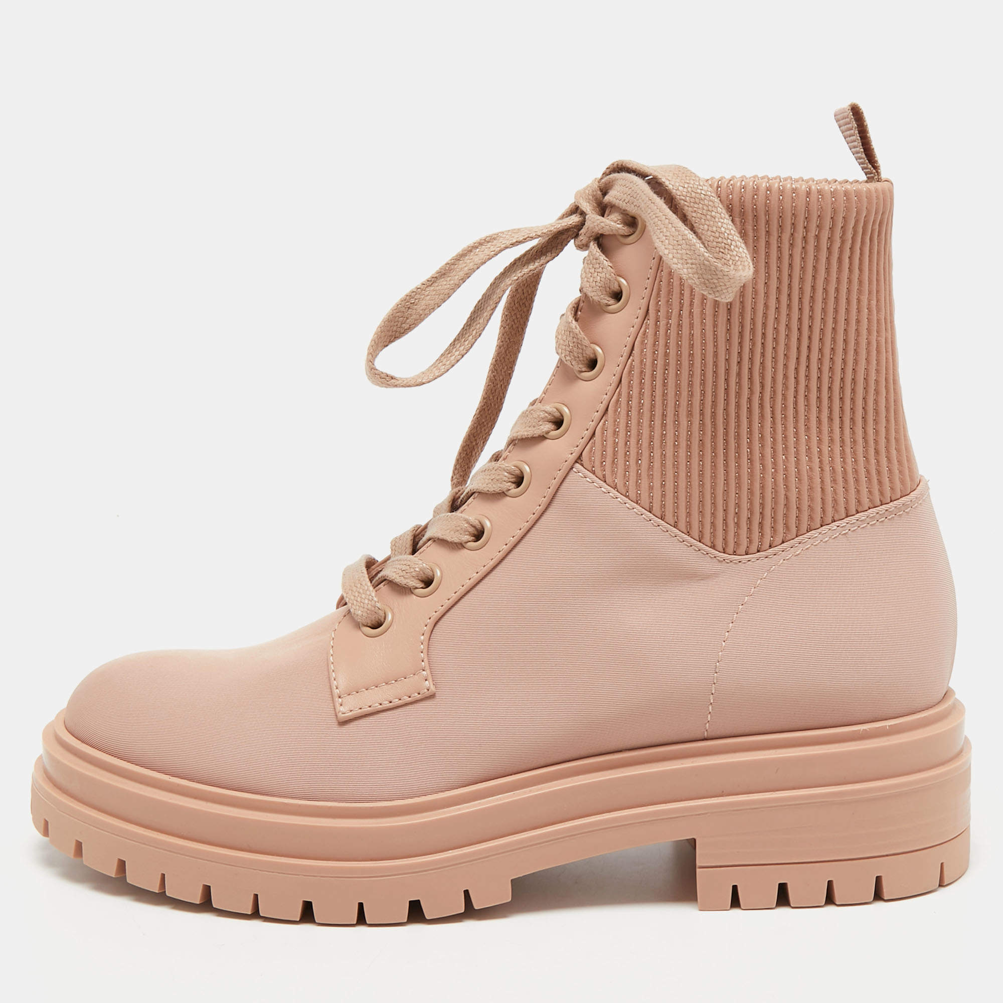 Pre Owned Gianvito Rossi Pink Fabric and Leather Martis Ankle Boots Size 36