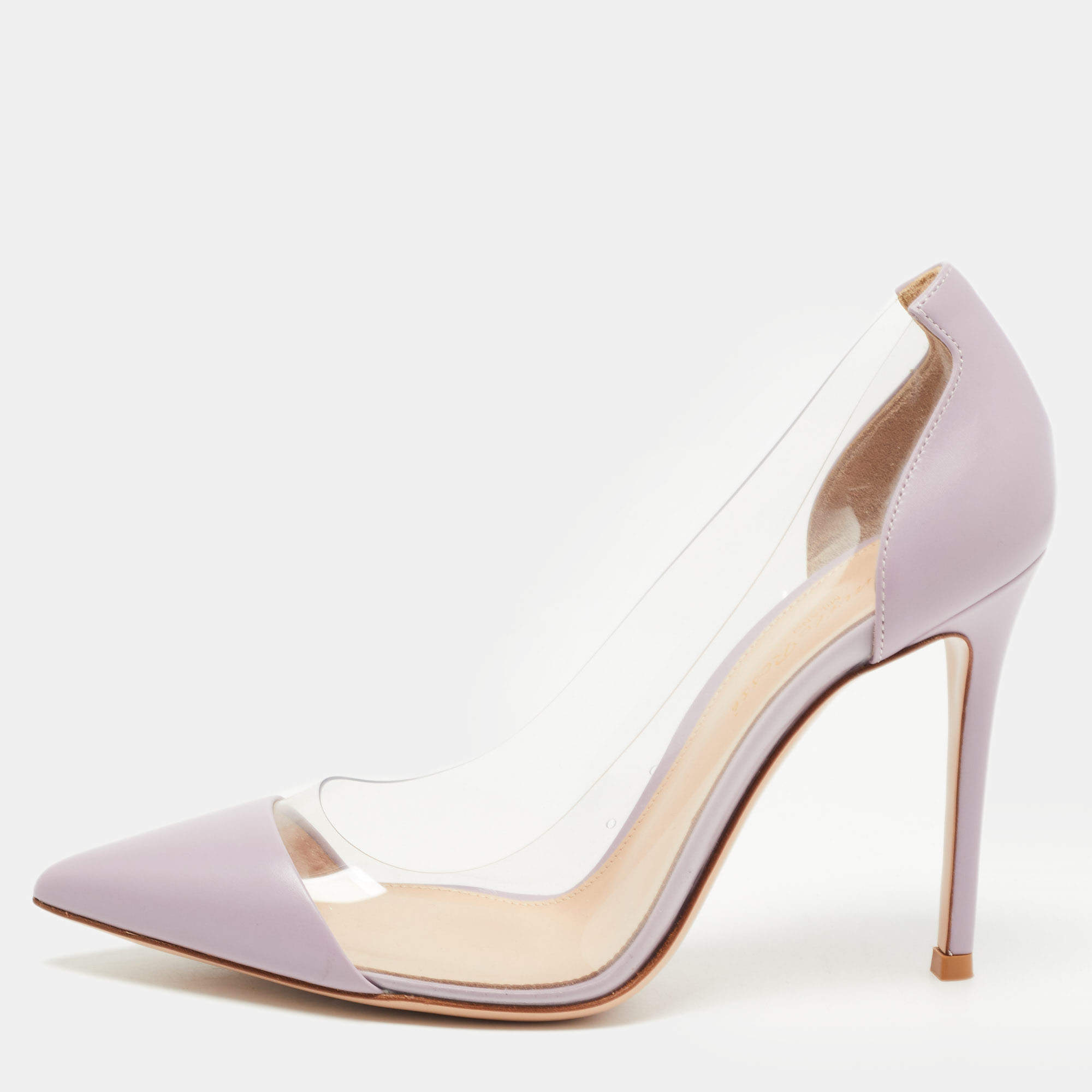 Pre Owned Gianvito Rossi Purple Leather and PVC Plexi Pumps Size 37.5