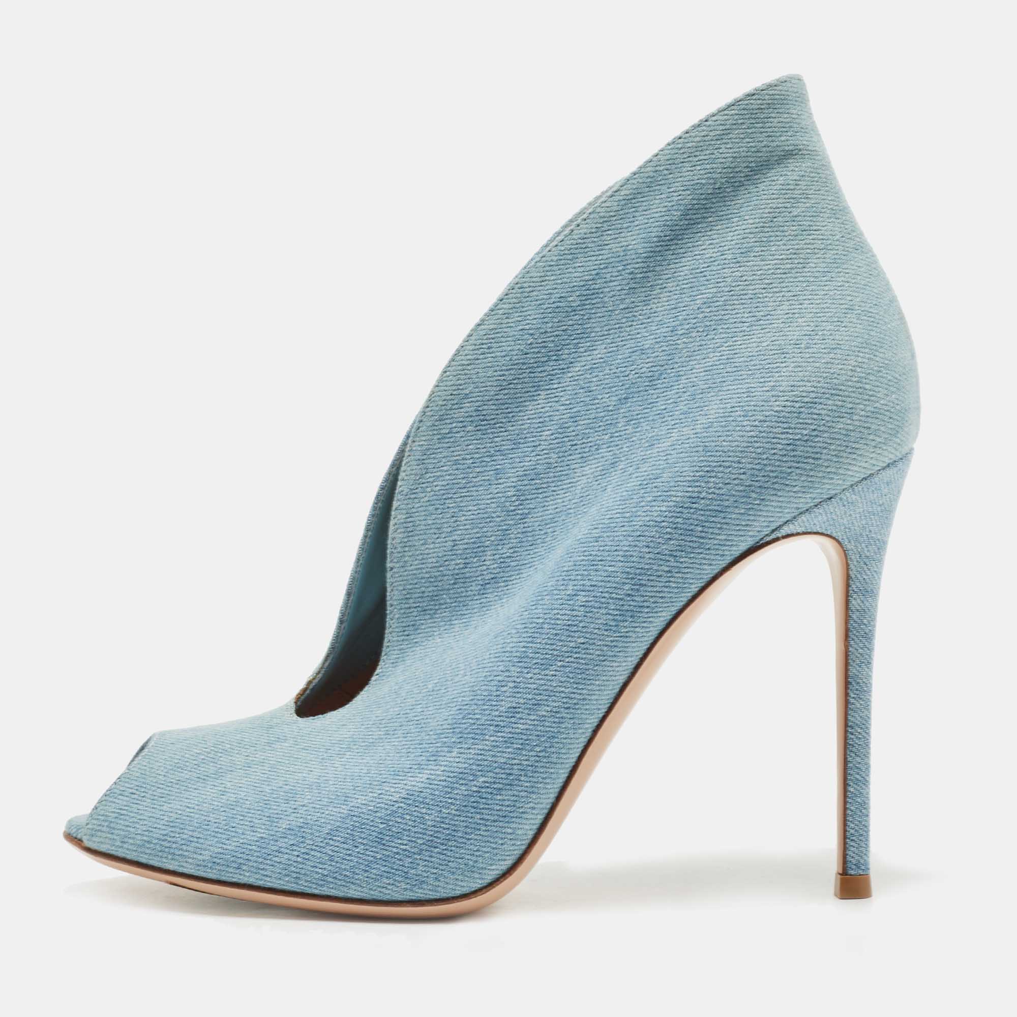 Pre Owned Gianvito Rossi Blue Denim Vamp Booties Size 41