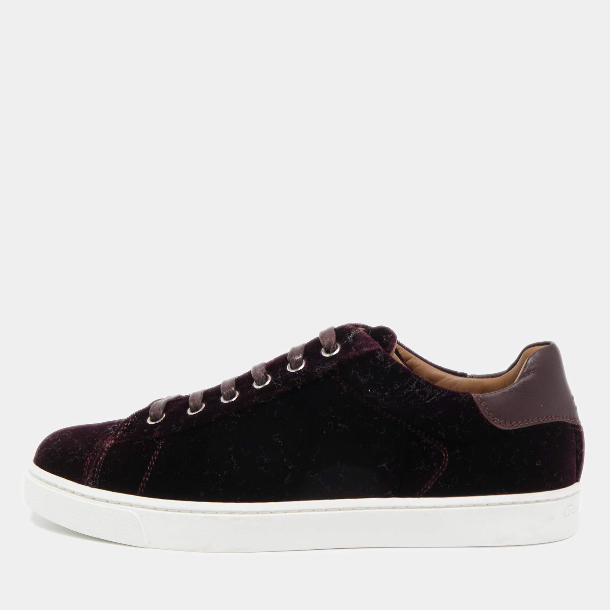 Pre Owned Gianvito Rossi Burgundy Velvet Low Top Sneakers Size 36