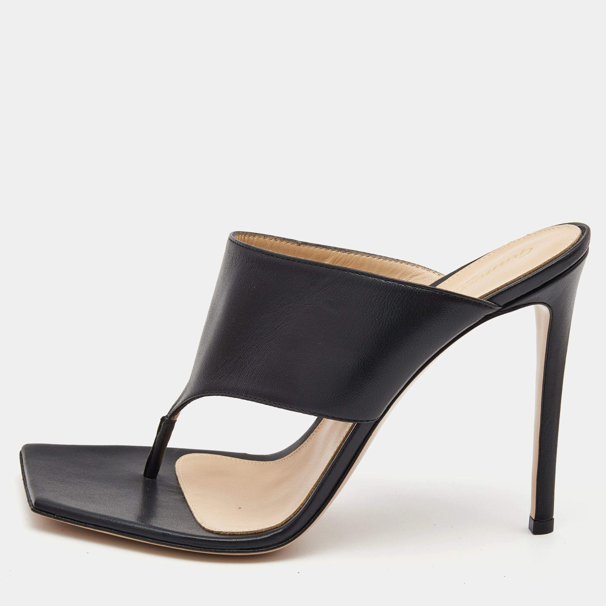 Pre Owned Gianvito Rossi Black Leather Thong Slide Sandals Size 40.5