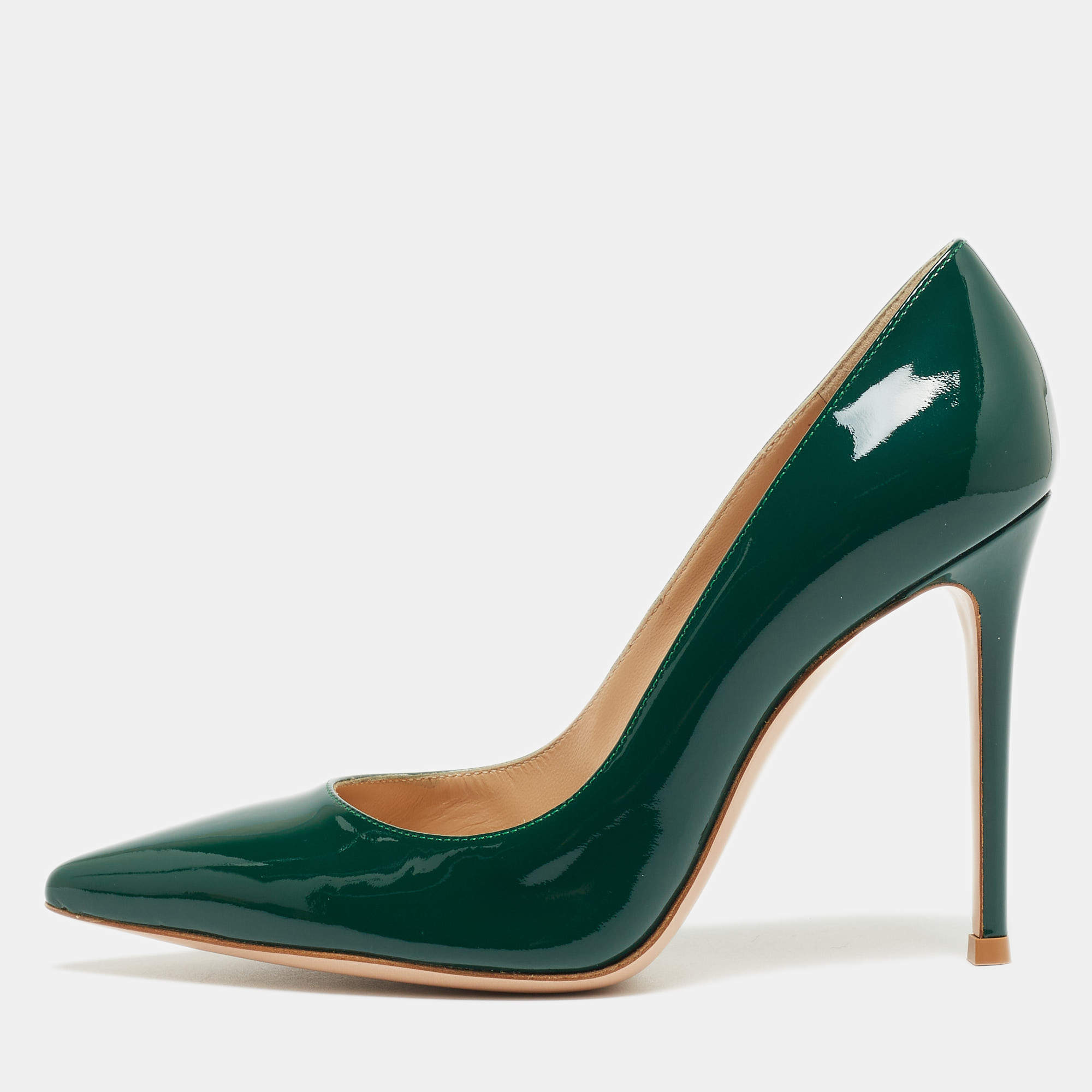 Pre Owned Gianvito Rossi Dark Green Patent Leather Pointed Toe Pumps Size 38