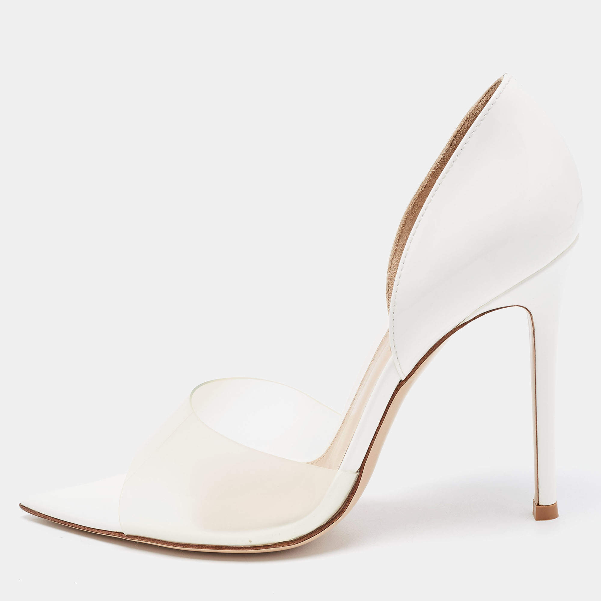 Pre Owned Gianvito Rossi White PVC and Leather Bree D'orsay Pumps Size 38