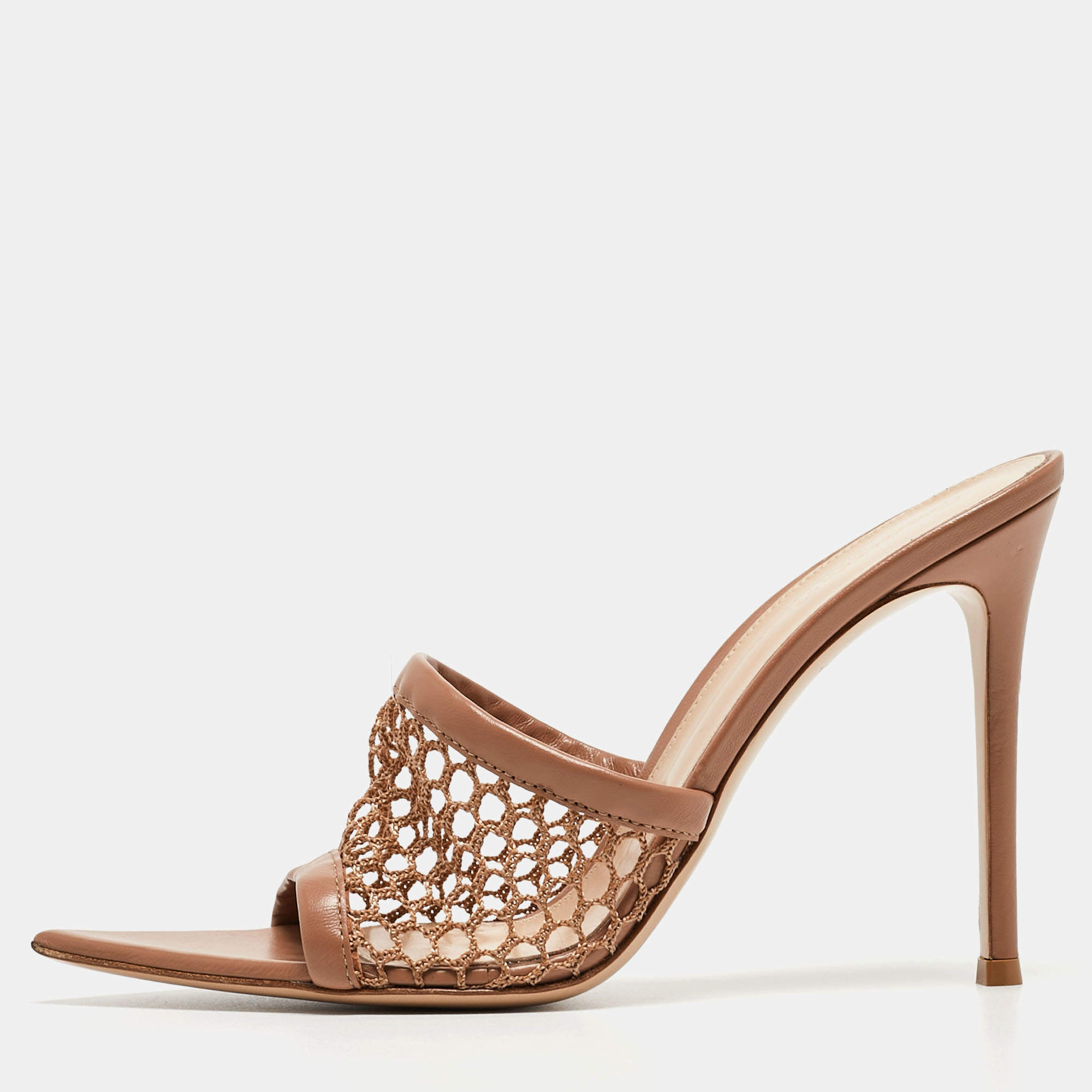 Pre Owned Gianvito Rossi Pink Mesh and Leather Alisia Slide Sandals Size 39