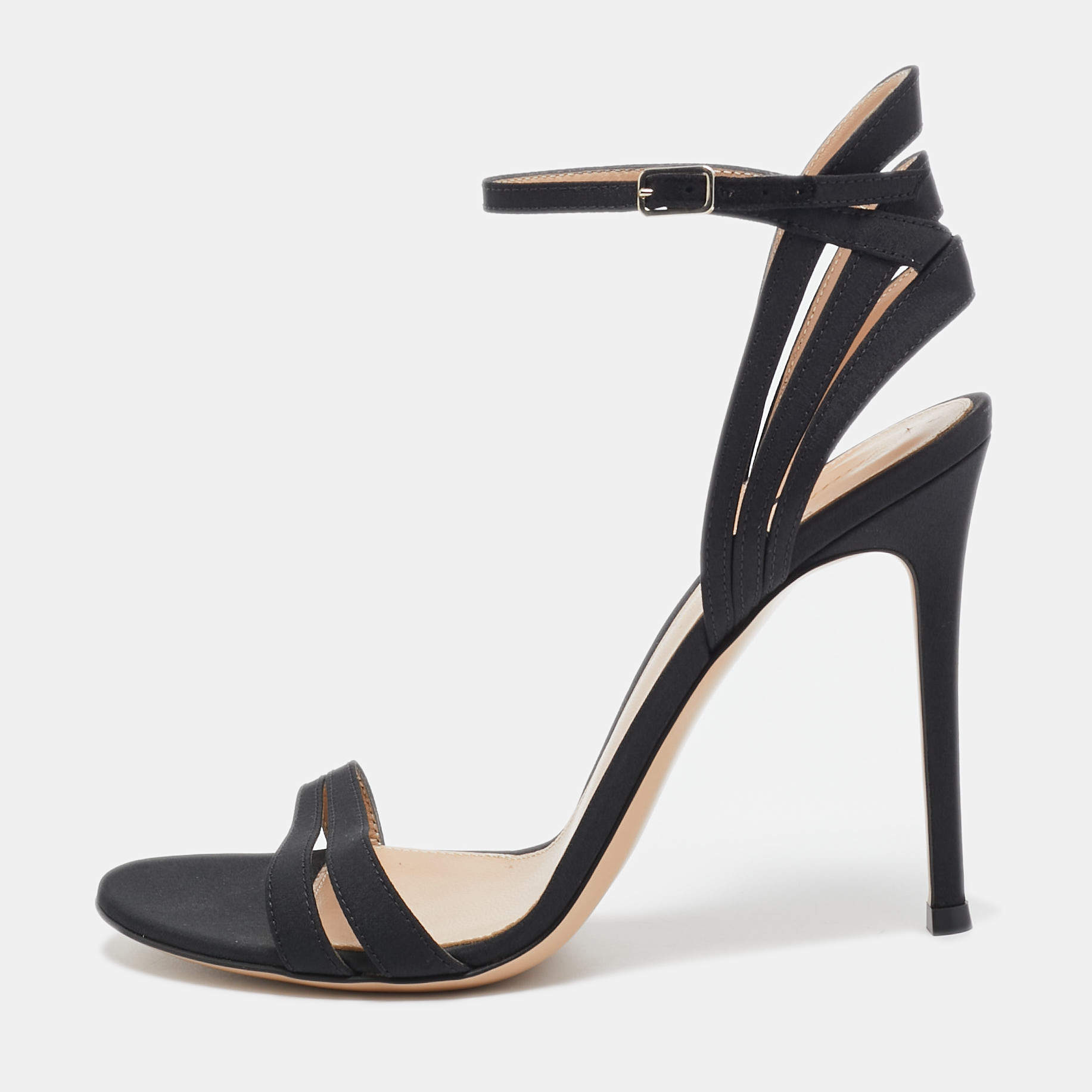 Pre Owned Gianvito Rossi Black Canvas Ankle Strap Sandals Size 38.5