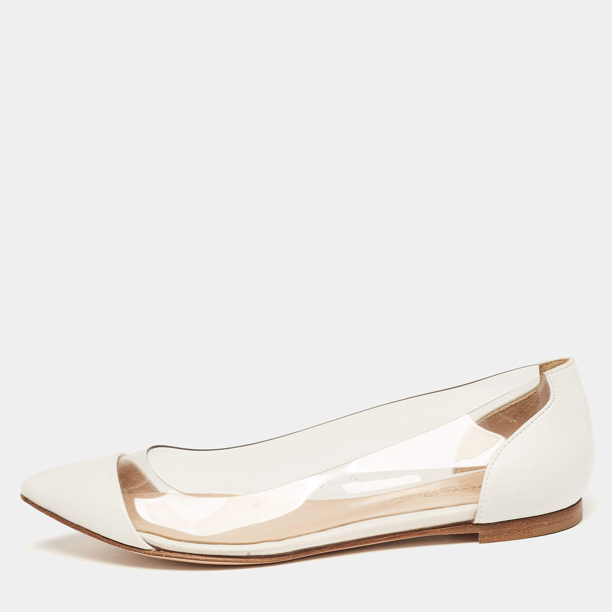 Pre Owned Gianvito Rossi White Leather and PVC Plexi Ballet Flats Size 35