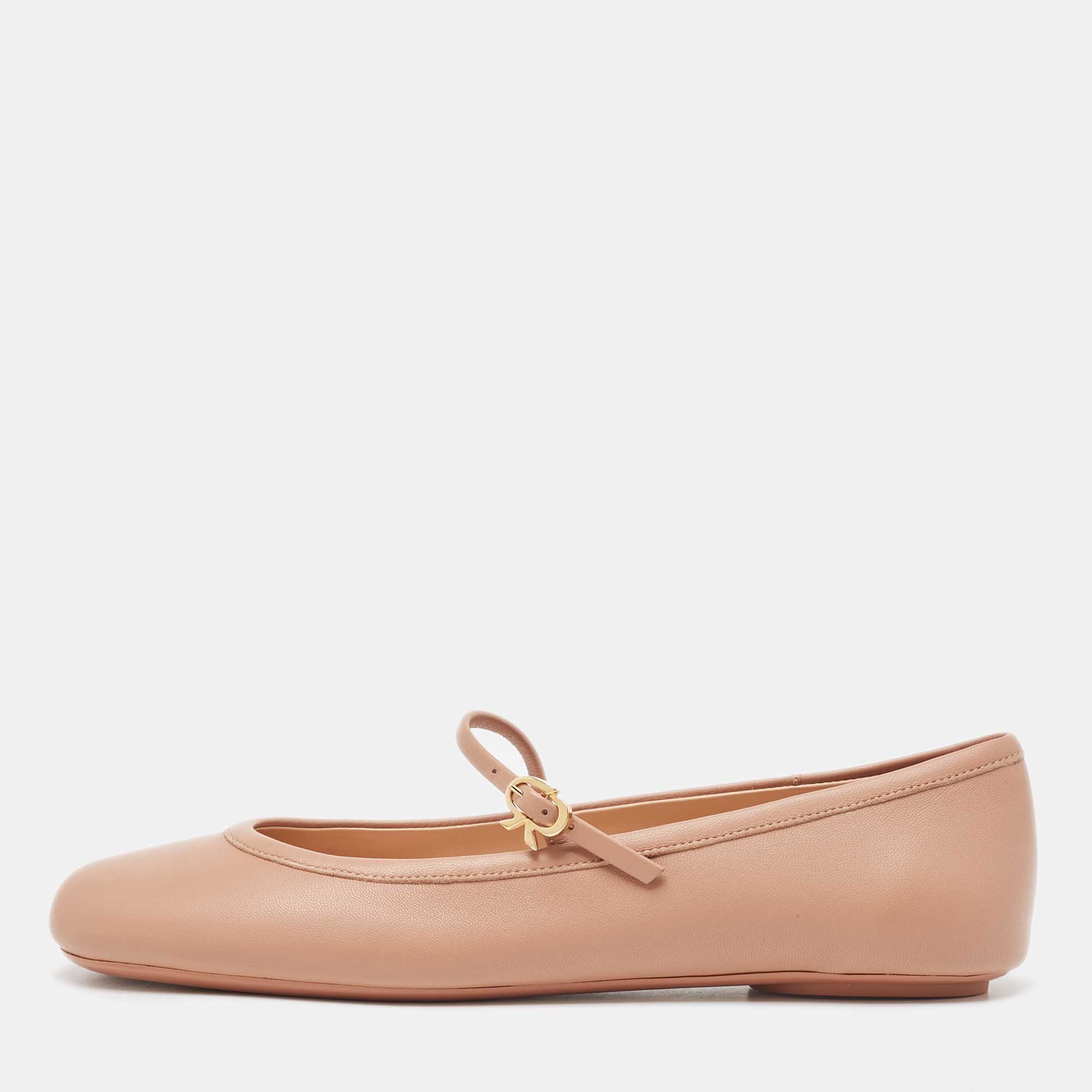 Pre Owned Gianvito Rossi Pink Leather Mary Jane Ballet Flats Size 38