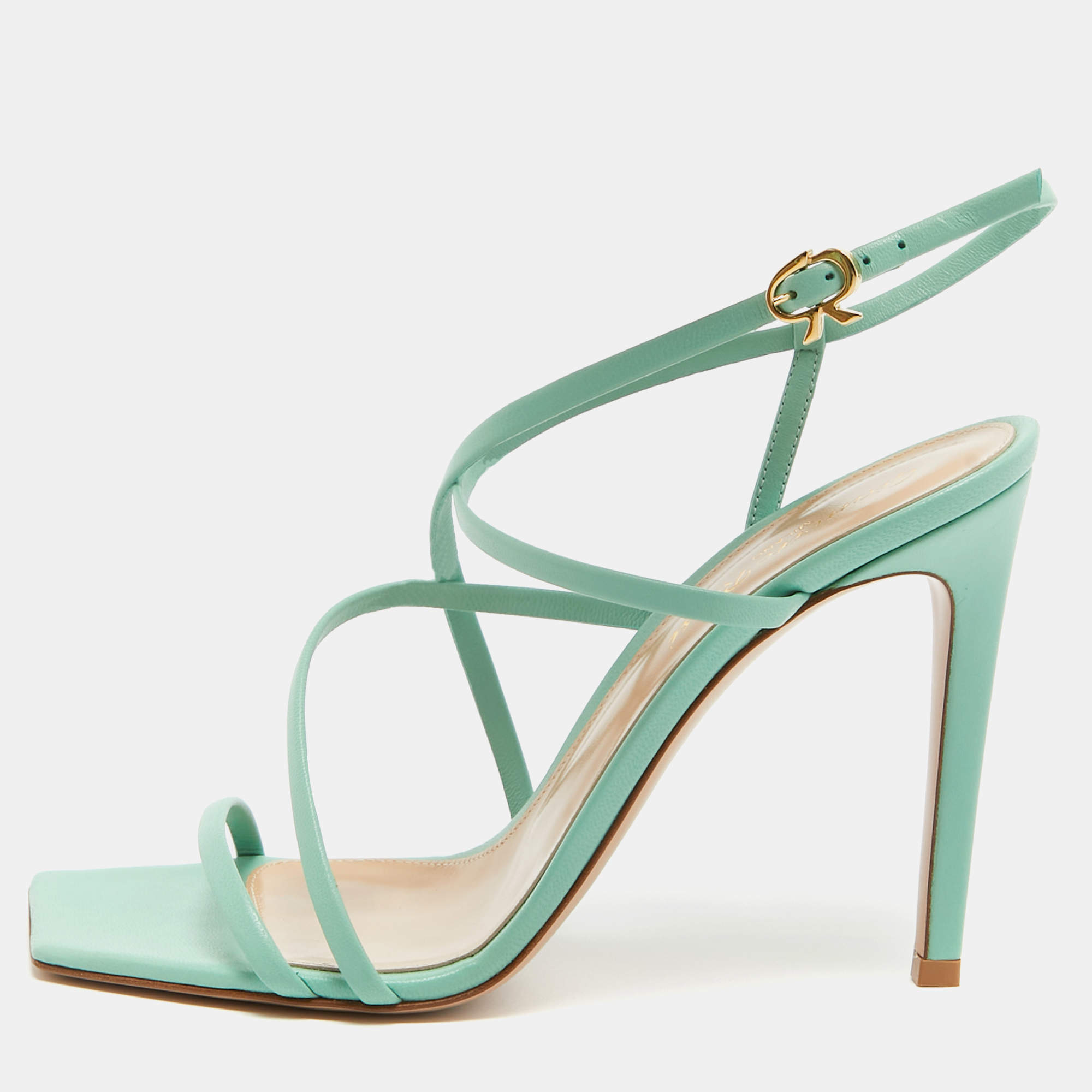 Gianvito Rossi Mint Green Leather Manilla Sandals Size 38.5