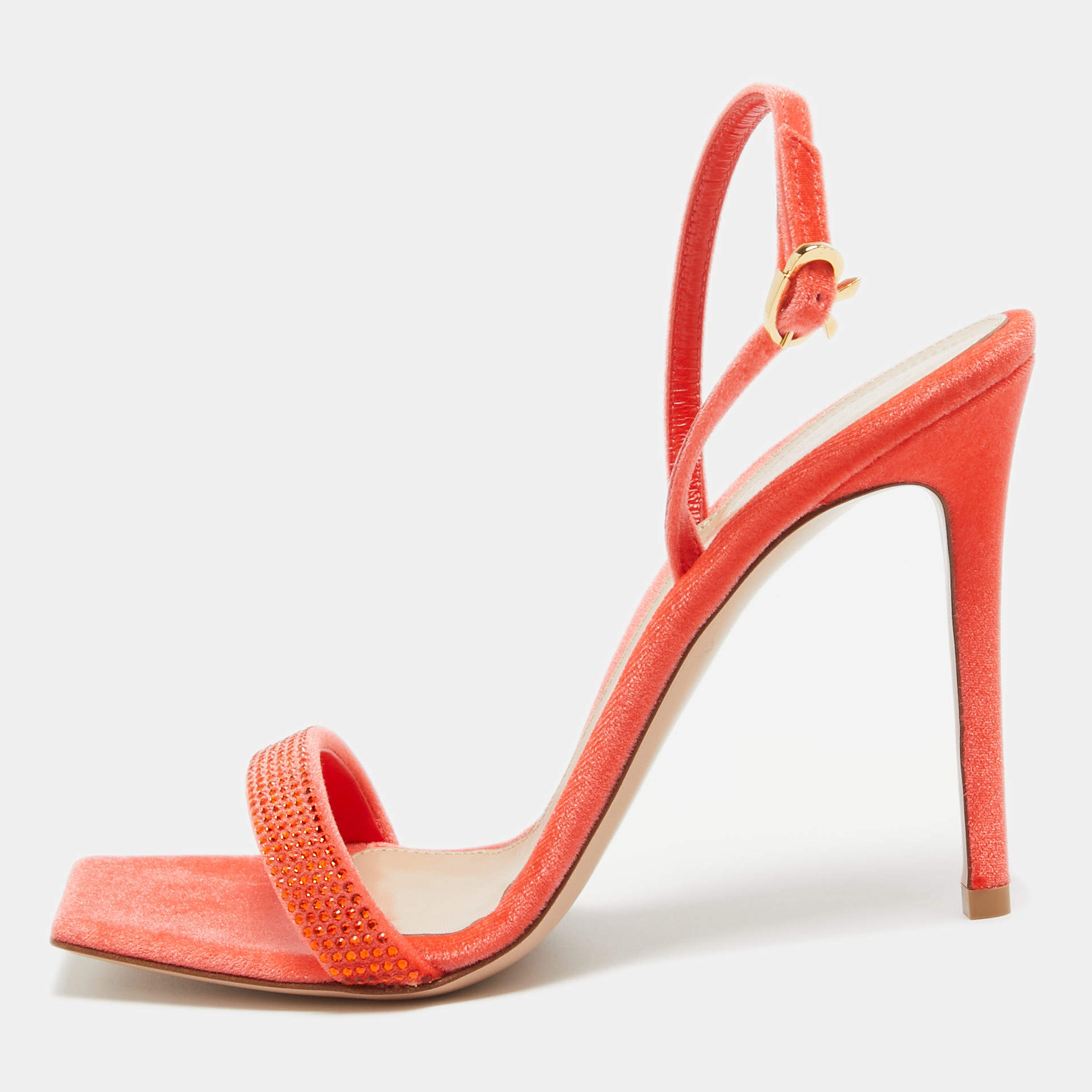 Gianvito Rossi Poppy Red Velvet Embellished Britney Sandals Size 39