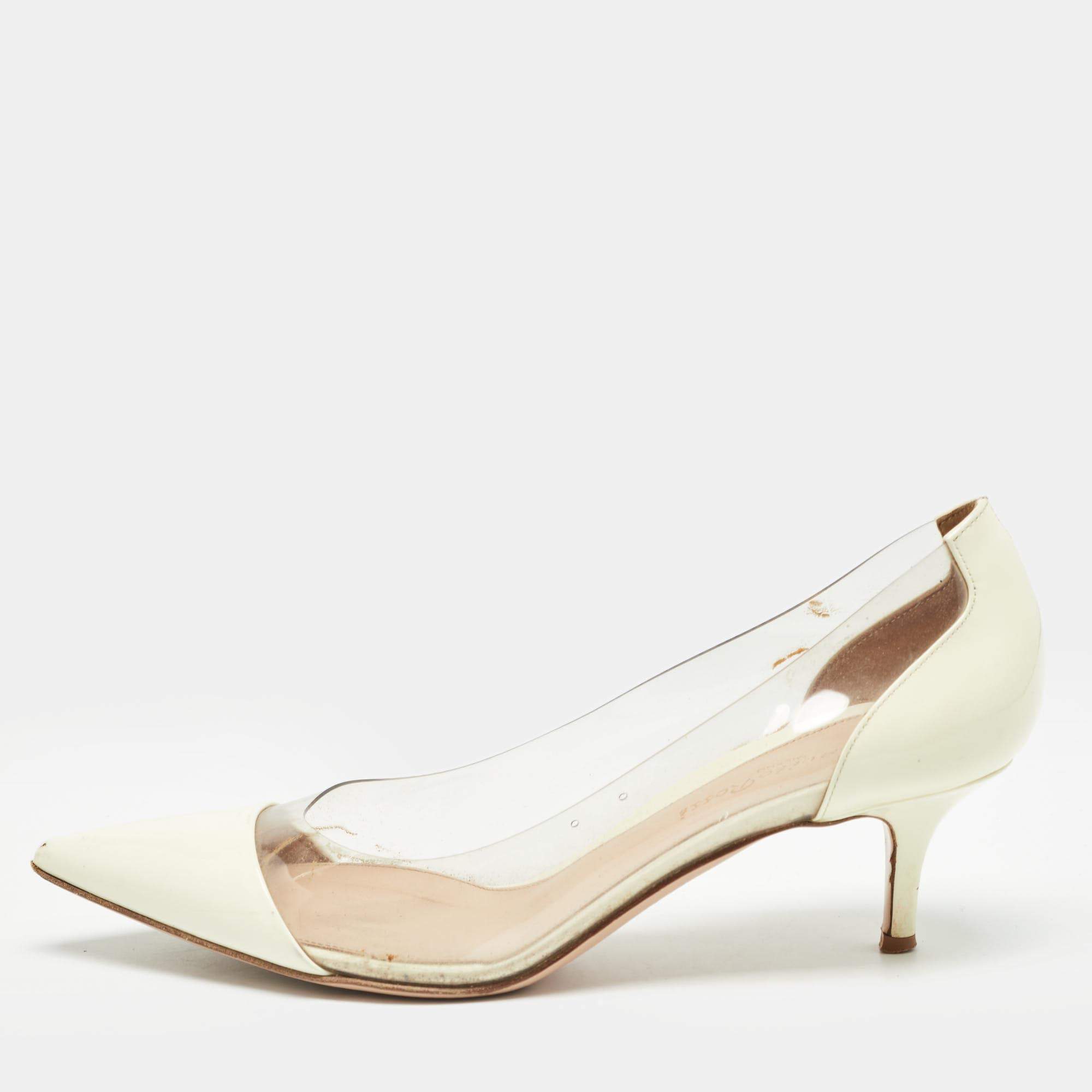 Pre Owned Gianvito Rossi Cream Patent Plexi Pumps Size 38