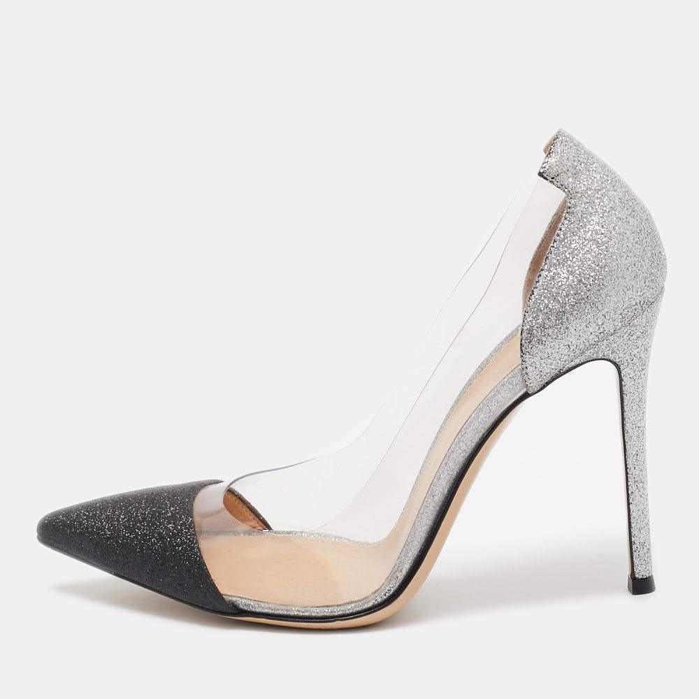 Gianvito Rossi Black/Silver Glitter and PVC Plexi Pumps Size 39