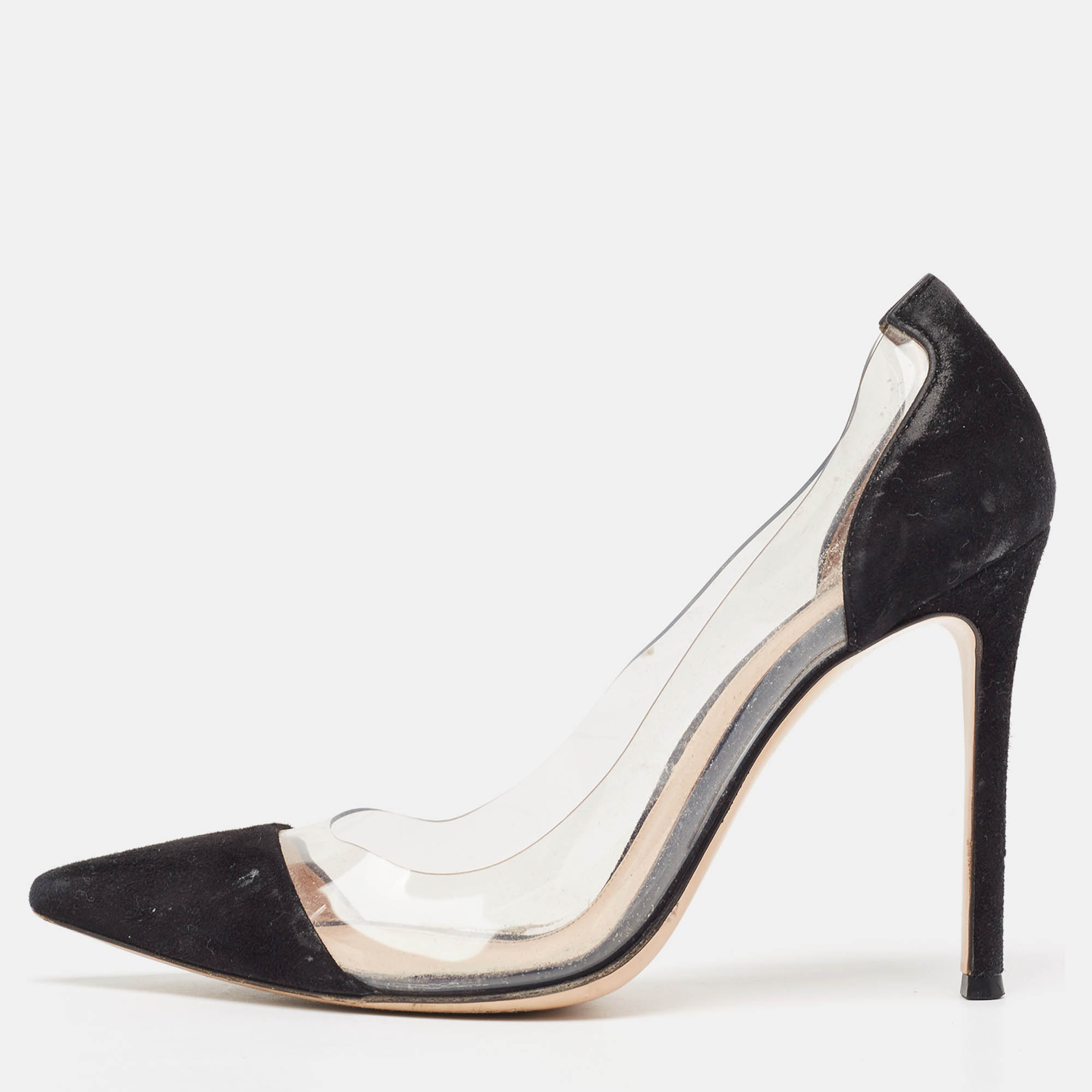 Gianvito Rossi Black Suede and PVC Plexi Pumps Size 38
