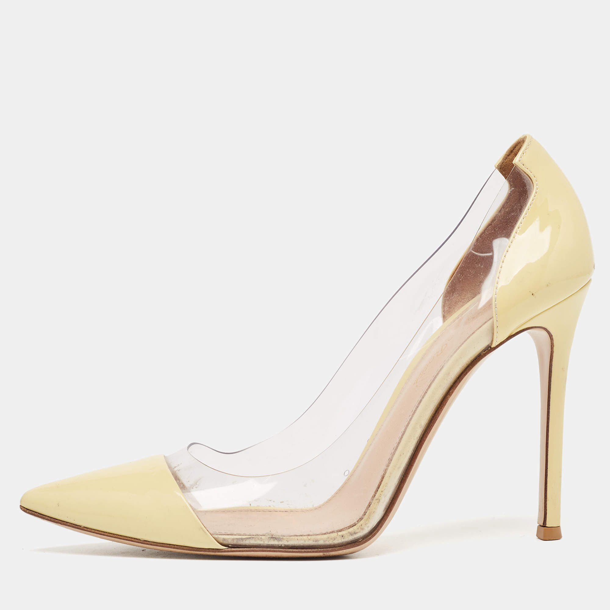 Pre Owned Gianvito Rossi Yellow Leather and PVC Plexi Pumps Size 38