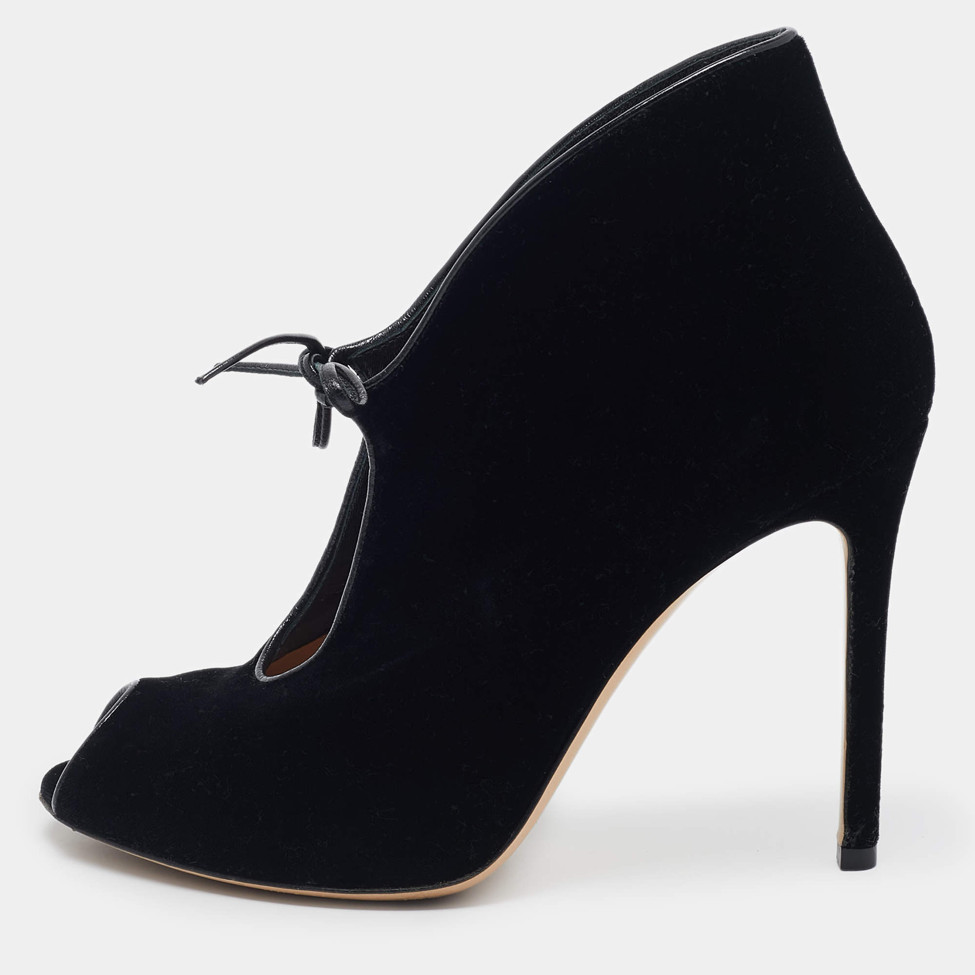 Pre Owned Gianvito Rossi Black Velvet Open Toe Booties Size 38.5