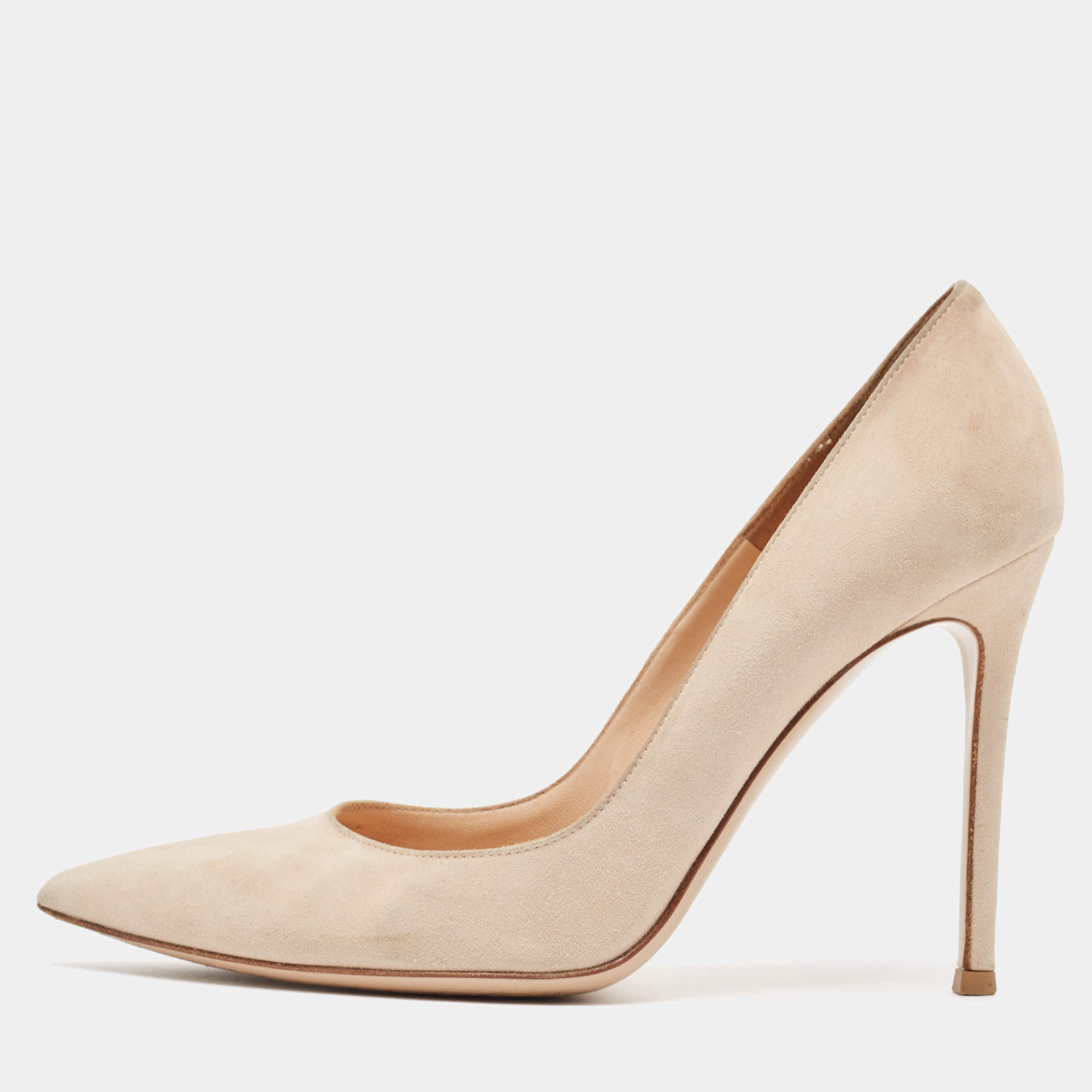 Pre Owned Gianvito Rossi Beige Suede Pointed Toe Pumps Size 37.5 