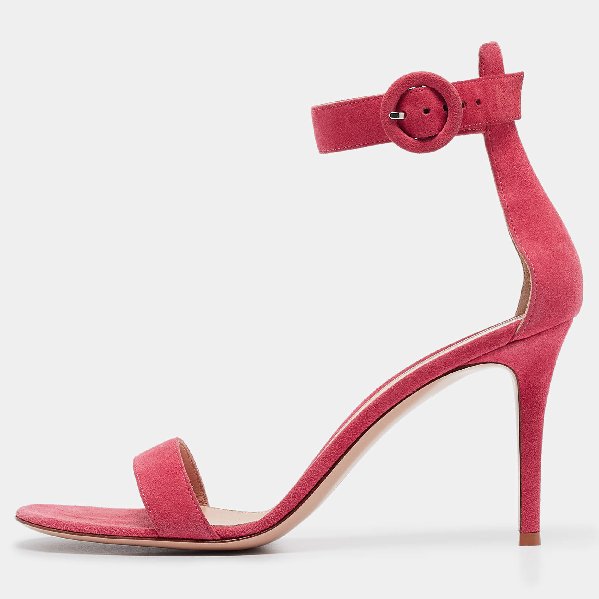 Pre Owned Gianvito Rossi Pink Suede Portofino Ankle Strap Sandals Size 40.5