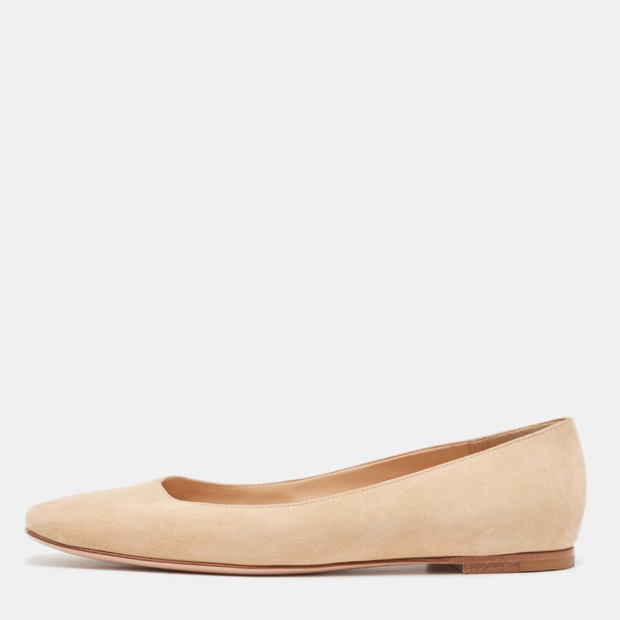 Pre Owned Gianvito Rossi Beige Suede Ballet Flats Size 37