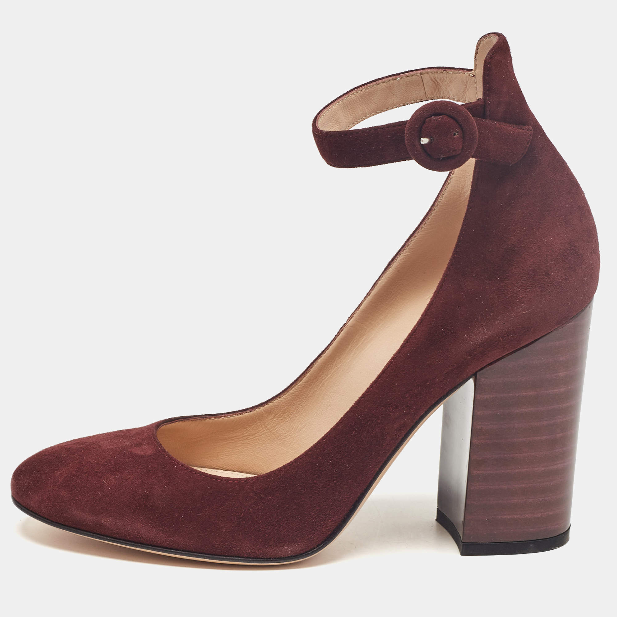 Gianvito Rossi Burgundy Suede Mary Jane Pumps 38.5