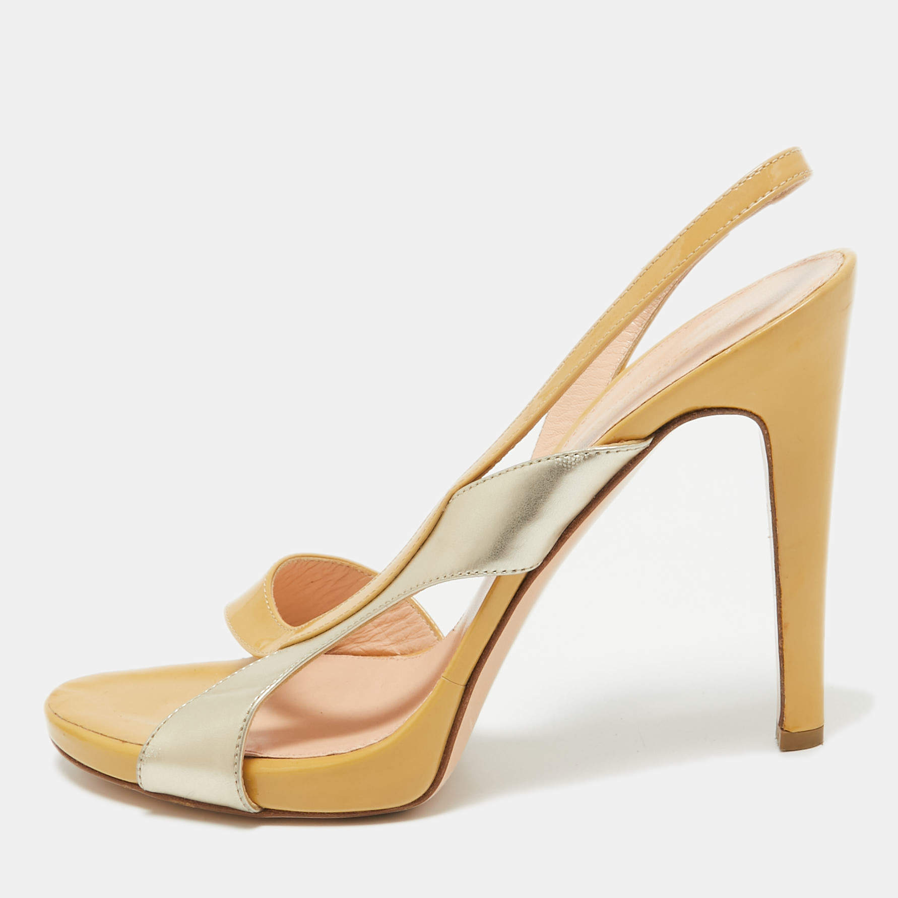 Gianvito Rossi Brown/Silver Patent Slingback Sandals Size 40