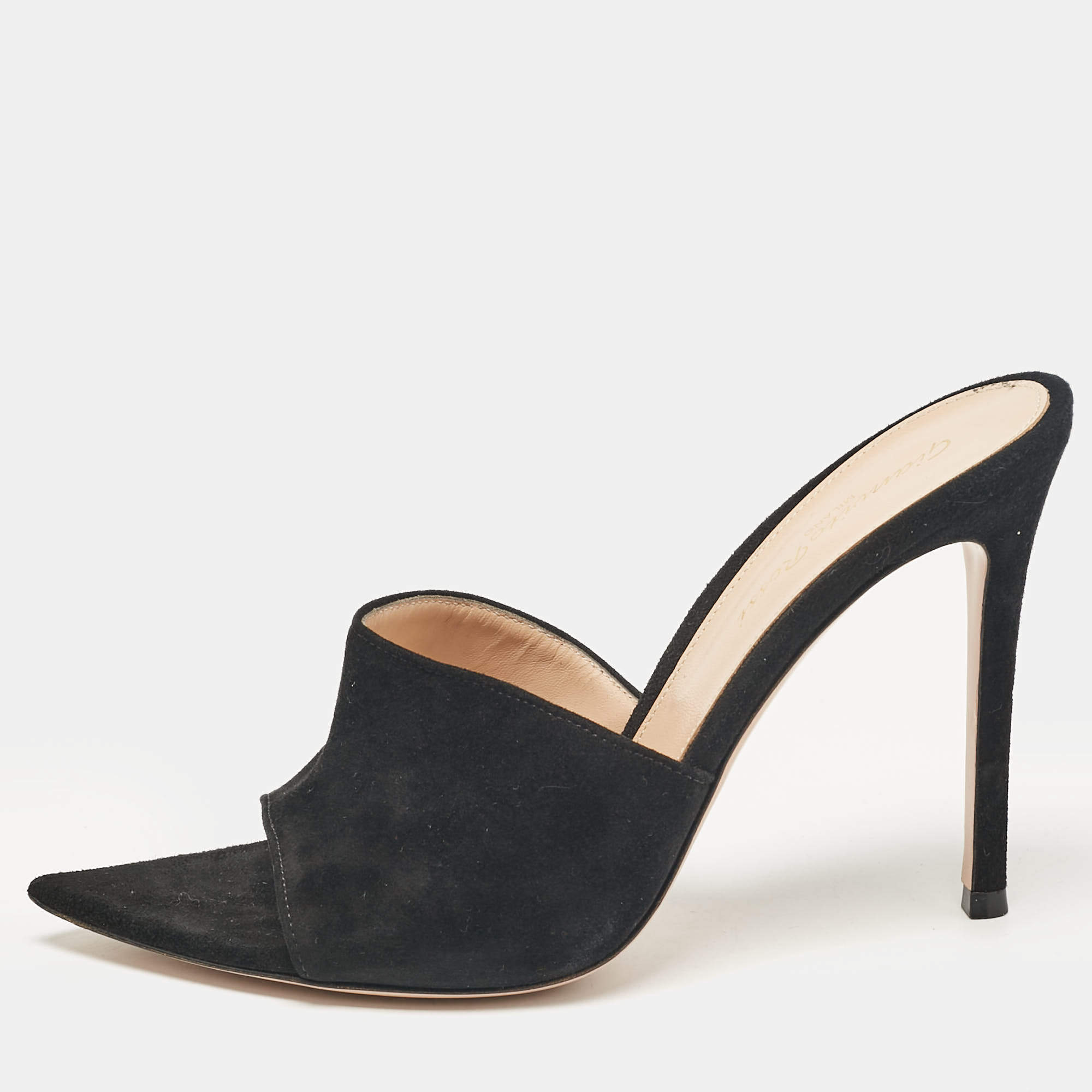 Pre Owned Gianvito Rossi Black Suede Elle Slide Sandals Size 38