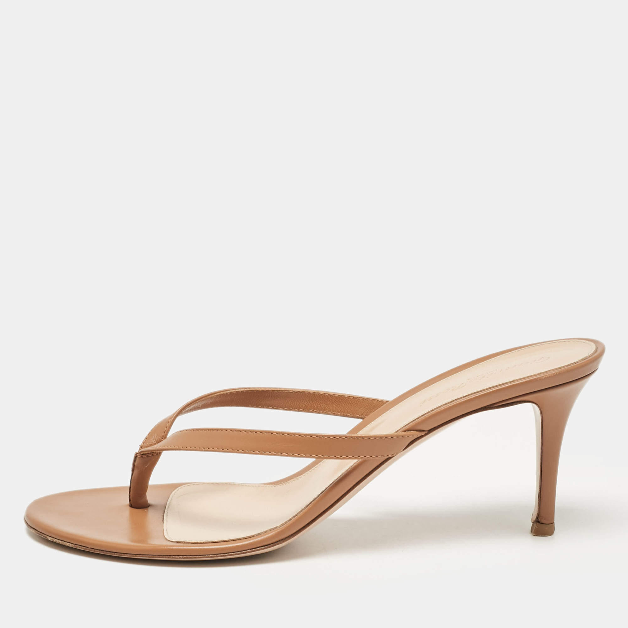 Pre Owned Gianvito Rossi Brown Leather Calypso Slide Sandals Size 41