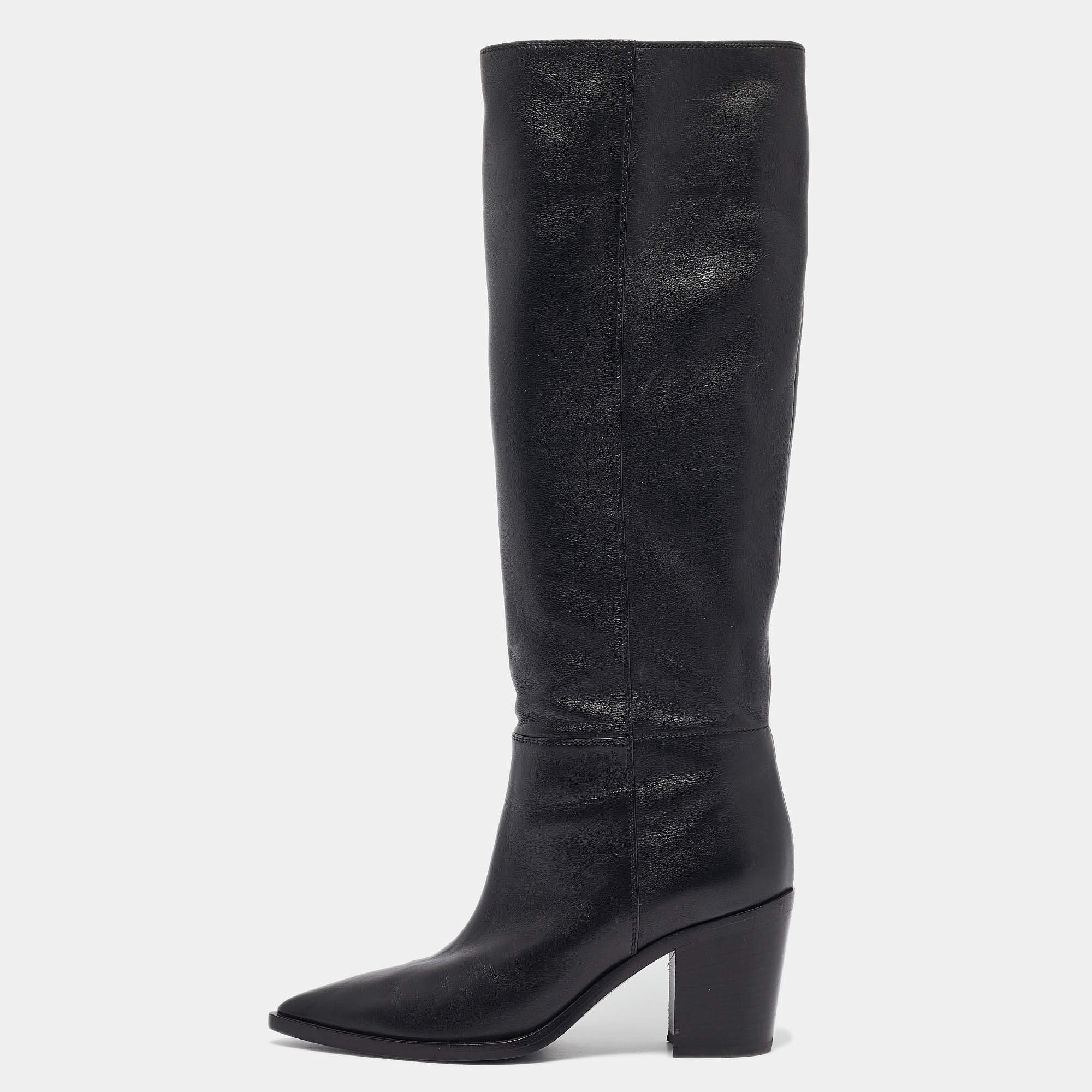 Pre Owned Gianvito Rossi Black Leather Knee Length Boots Size 39
