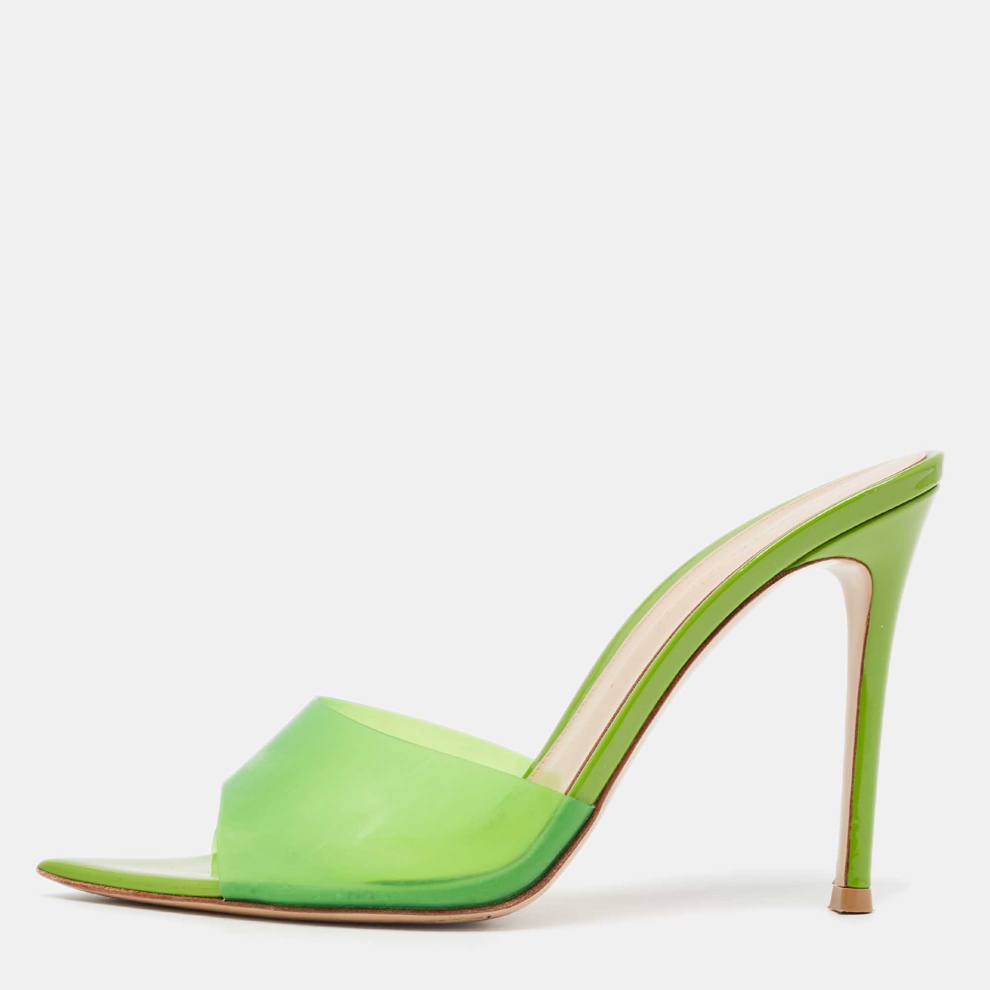 Gianvito Rossi Green PVC Elle Slide Sandals Size 37