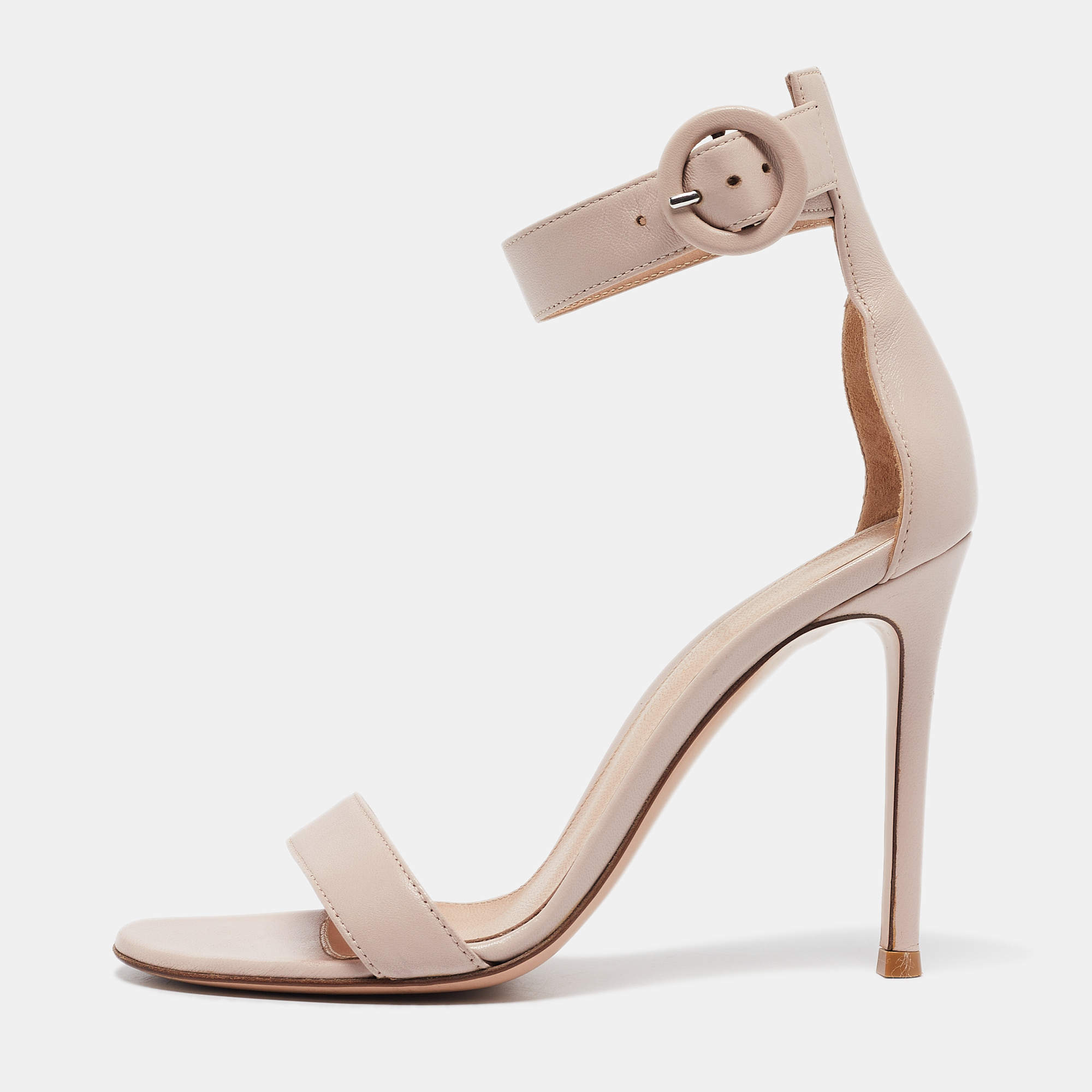 Pre Owned Gianvito Rossi Beige Leather Portofino Ankle Strap Sandals Size 35
