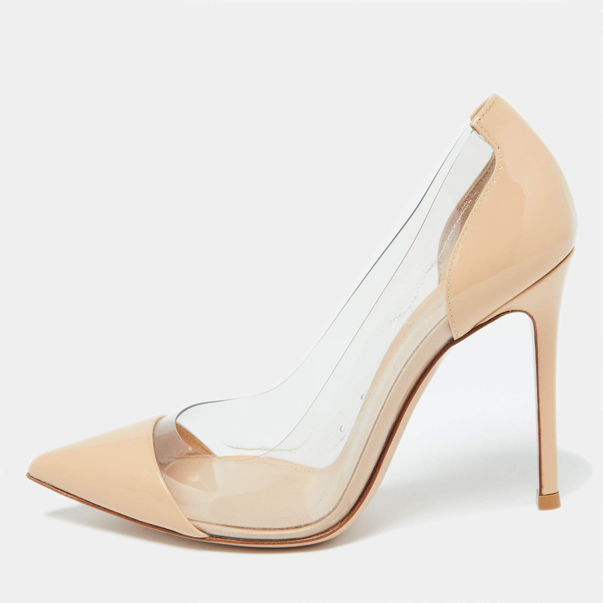 Gianvito Rossi Beige Patent Leather and PVC Plexi Pumps Size 36