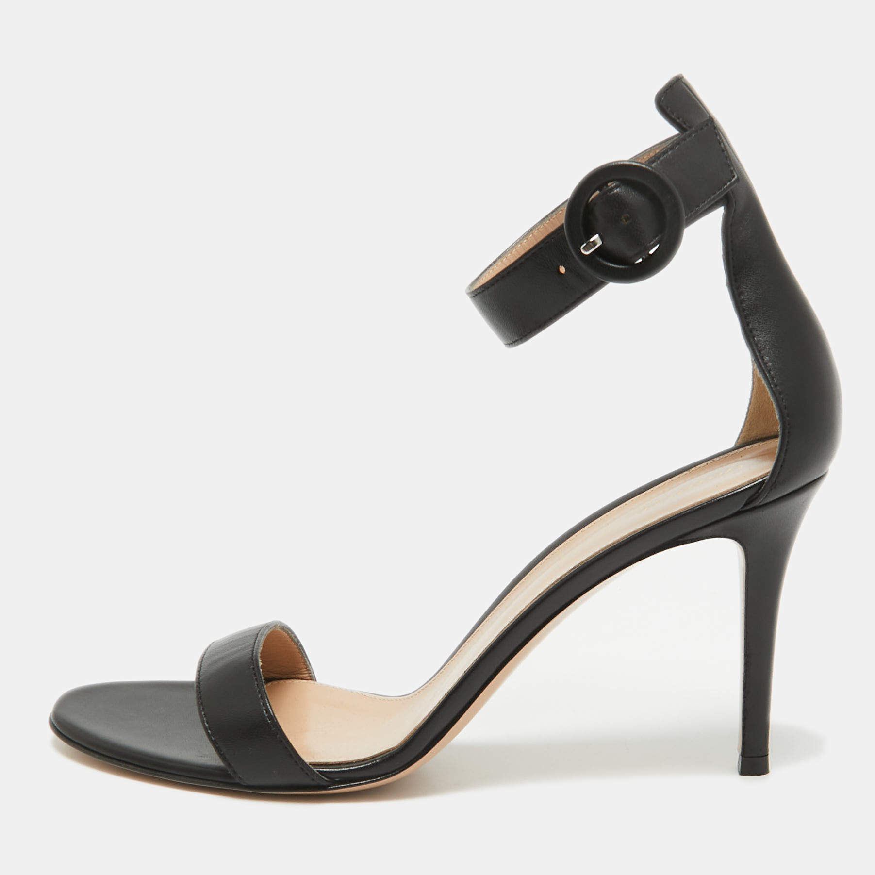 Gianvito Rossi Black Leather Portofino Ankle Strap Sandals Size 40