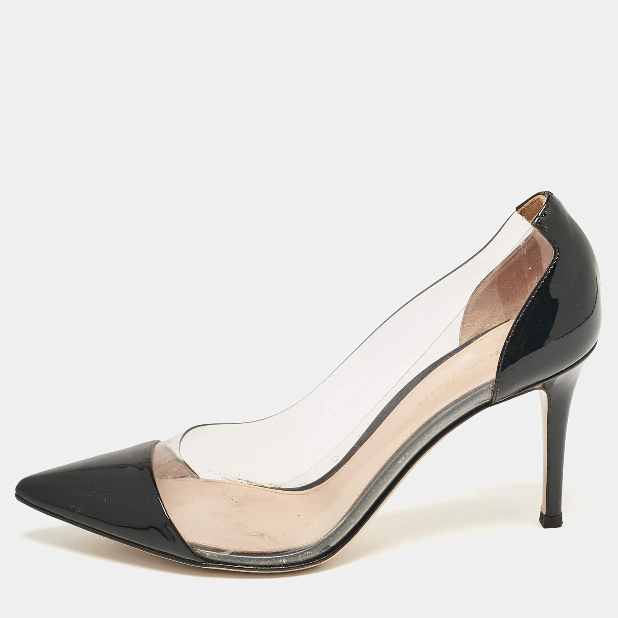 Gianvito Rossi Black Patent Leather and PVC Plexi Pumps 37.5