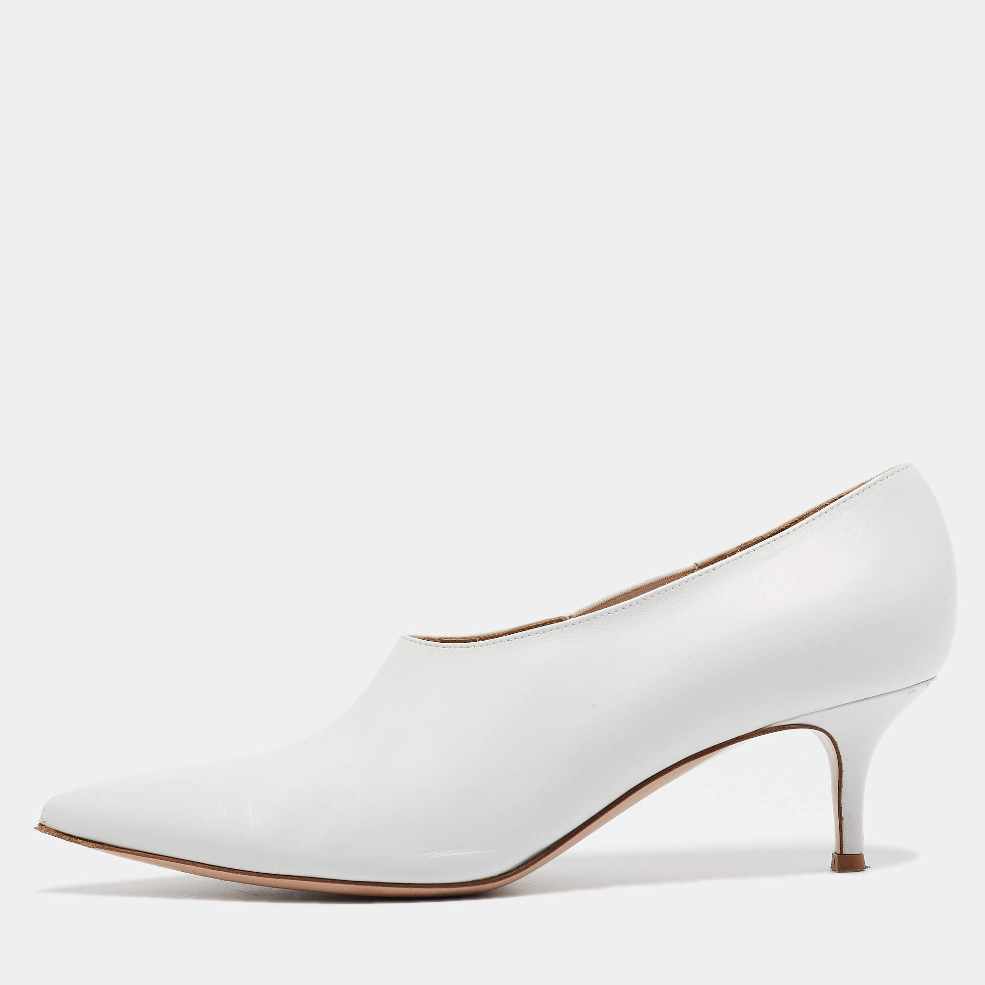 Gianvito Rossi White Leather Pointed Toe Pumps Size 38.5