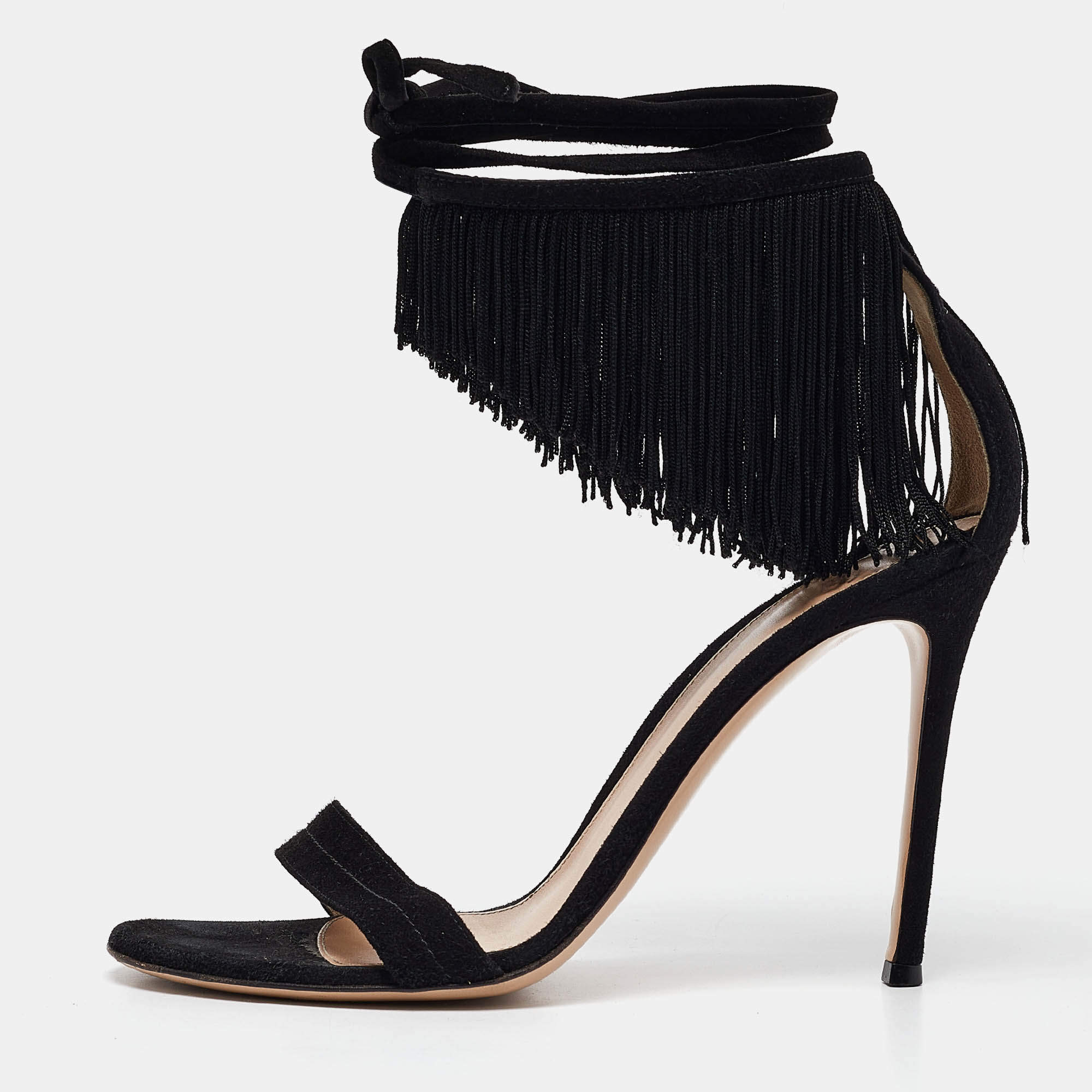 Pre Owned Gianvito Rossi Black Suede Olivia Ankle Strap Sandals Size 40