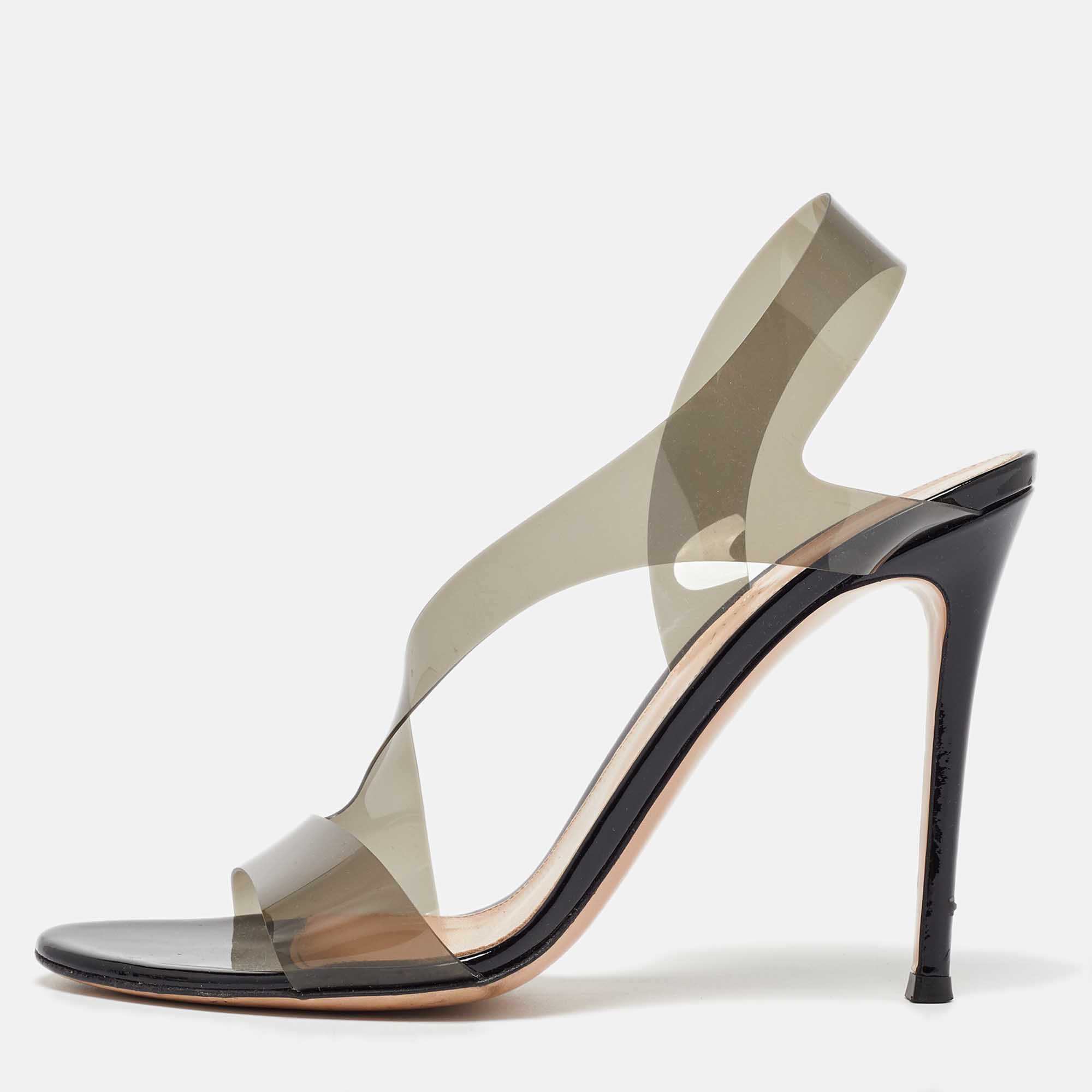 Gianvito Rossi Black PVC Metropolis Slingback Sandals Size 40