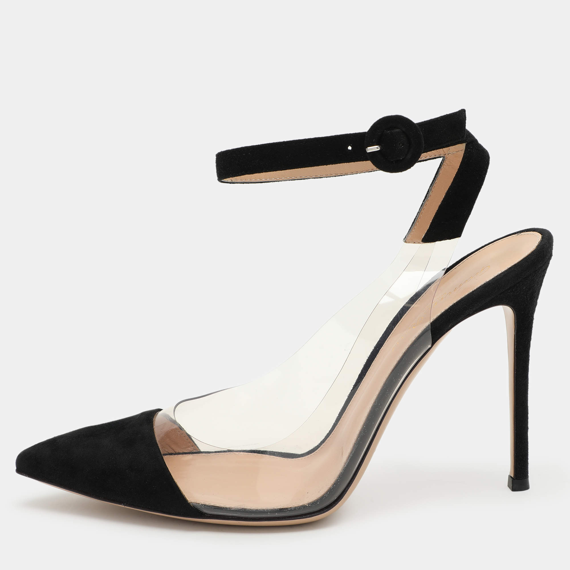 Gianvito Rossi Black PVC and Suede Anise Ankle Strap Pumps Size 40